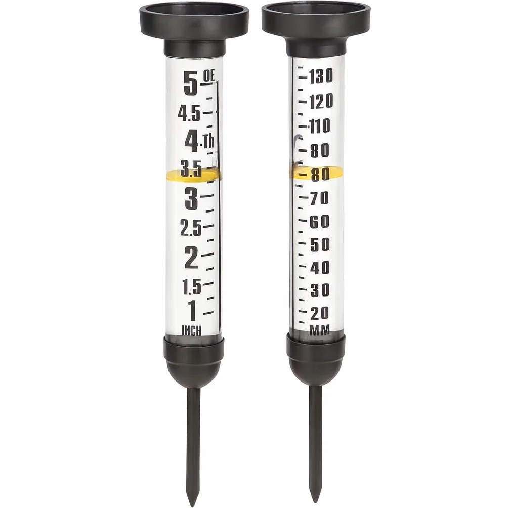 CKB LTD Pluviomètre avec Piquet pour Extérieur - Mesure Extra Large de la Pluie avec Double Échelle et Piquet au Sol pour Pelouses, Jardins, Fermes et Terrains de Golf 100 cm de Haut