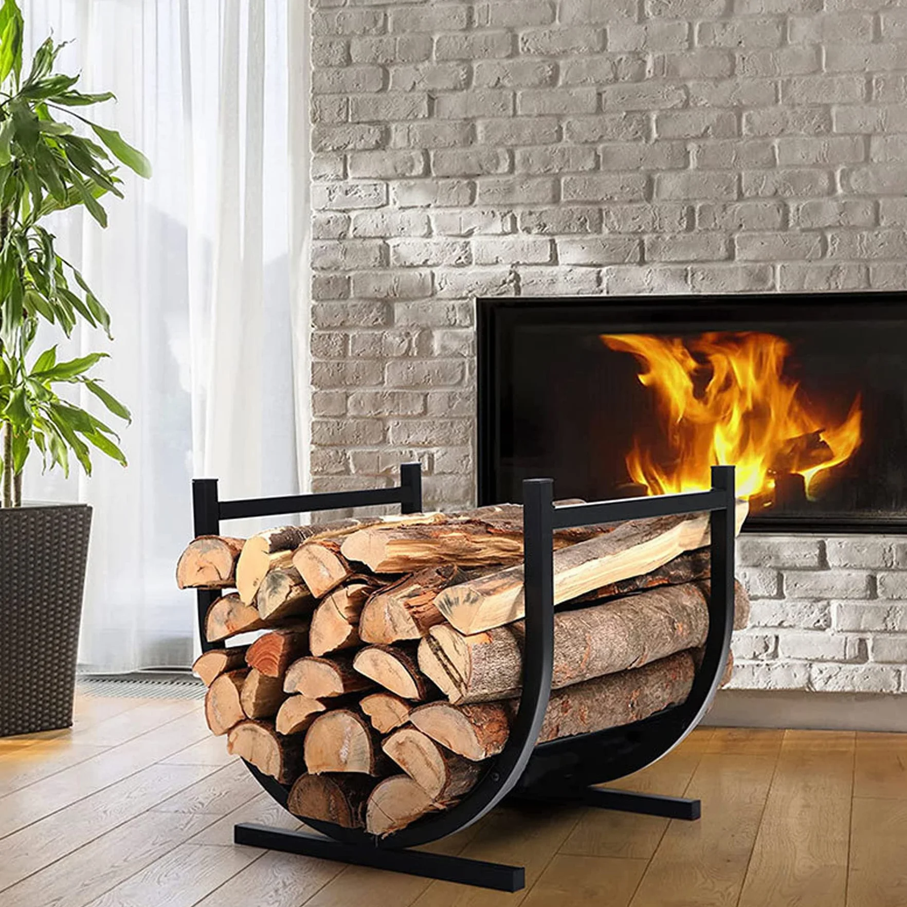 Froadp Support à Bois de Chauffage 44x37x40cm Range-Bûches Porte Buche Intérieur Extérieur