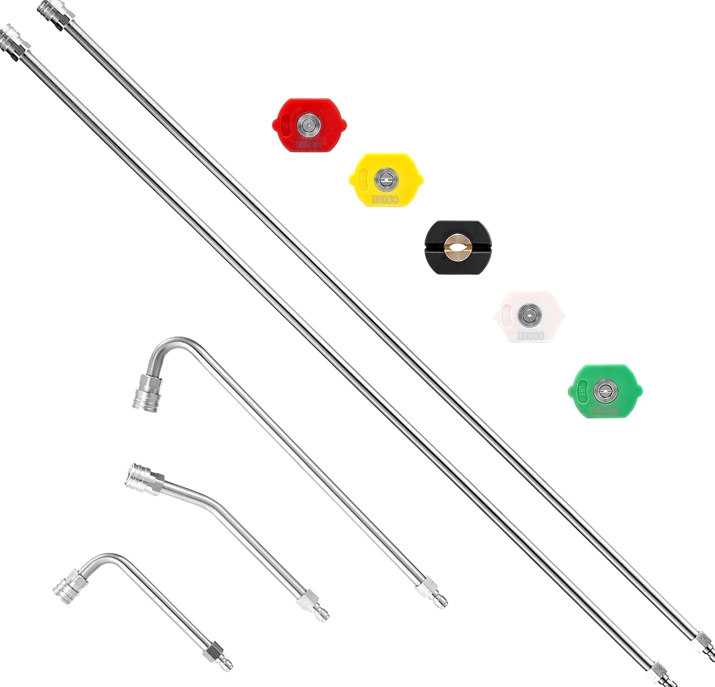 M MINGLE Rallonge de Lance pour Nettoyeur Haute Pression 3 m, 280 bar | Accessoires pour Nettoyeur Haute Pression avec 5 Buses, Tiges Courbées 30°/90°/120°, Raccord Rapide 1/4"