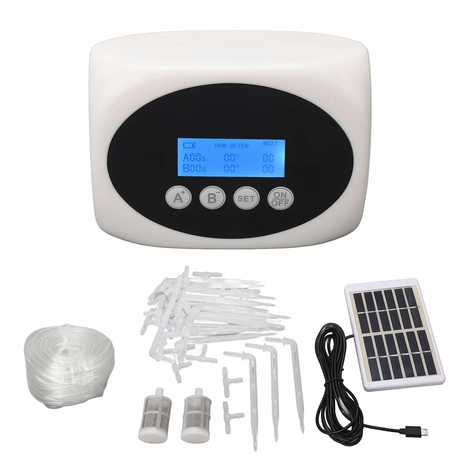 SENECESLI Kit D'irrigation Goutte à Goutte Automatique Solaire, Double Pompe à Eau Efficace pour Plantes D'intérieur, Jardin, écran LCD à énergie Solaire USB pour le Jardinage Domestique