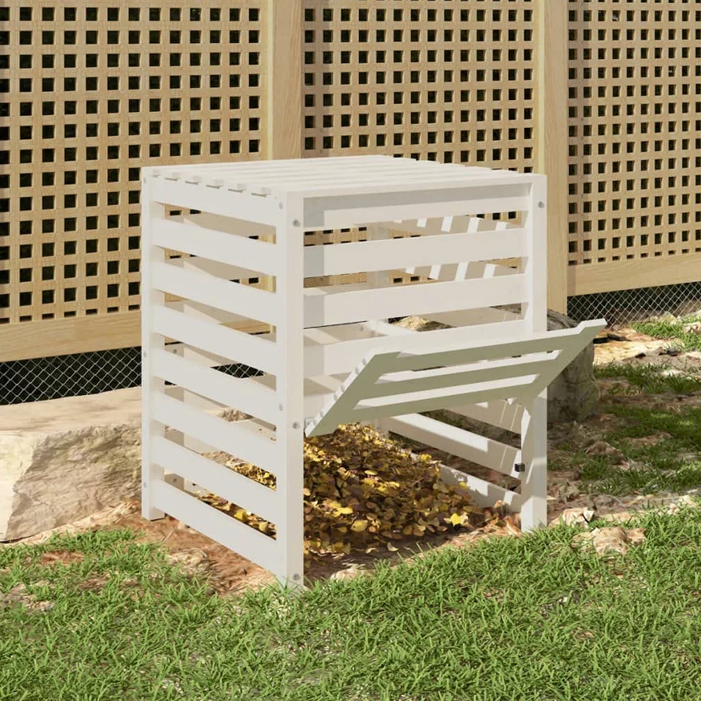 Composteur en Bois, Composteur de Jardin Bac à Compost Blanc 63,5x63,5x77,5 cm Bois Massif de pin