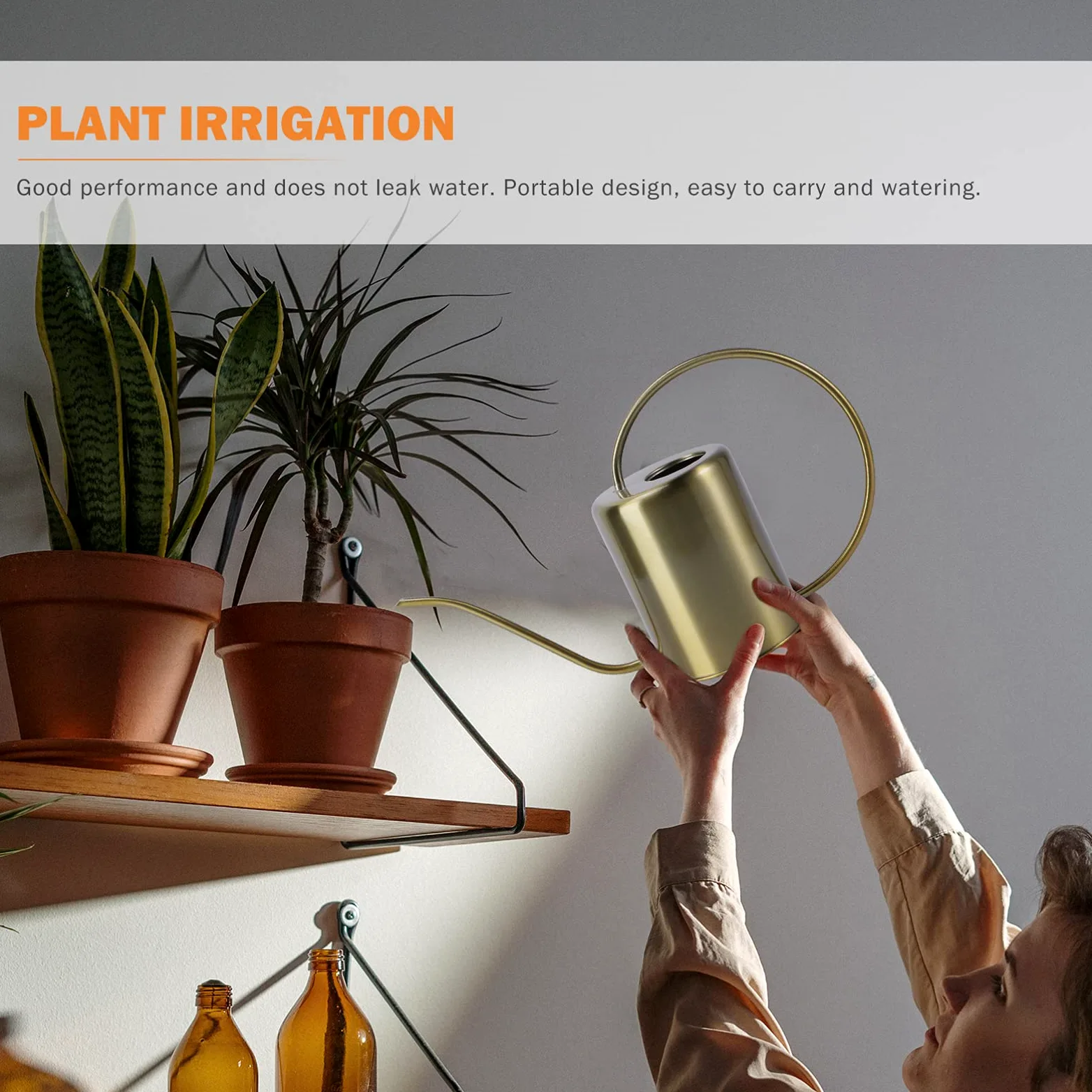 ibasenice Arrosoir Poignée Antidébordement Or 2000ml en Acier Inoxydable de Jardin Bec Long Ergonomique et Arrosage Intérieur Extérieur