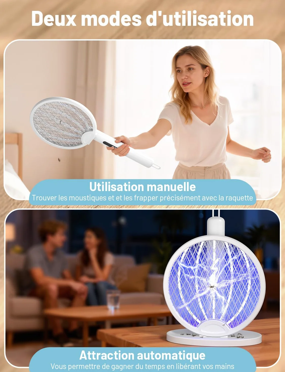 YISSVIC Raquette Anti Moustique Pliable 4000V 1800mAh 3 en 1 USB-C Rechargeable