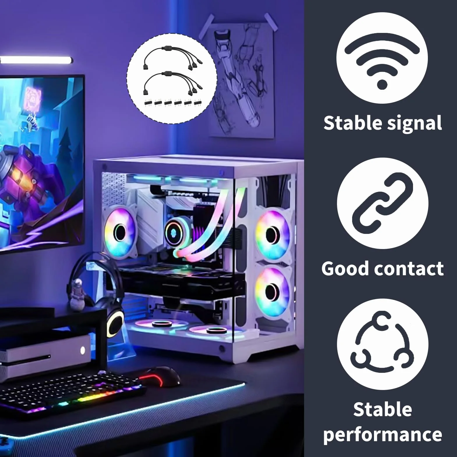 Câble Répartiteur PC ARGB 1 vers 3, Extension LED 5V 3 Broches, Compatible ASUS Aura MSI Mystic Gigabyte RGB Fusion