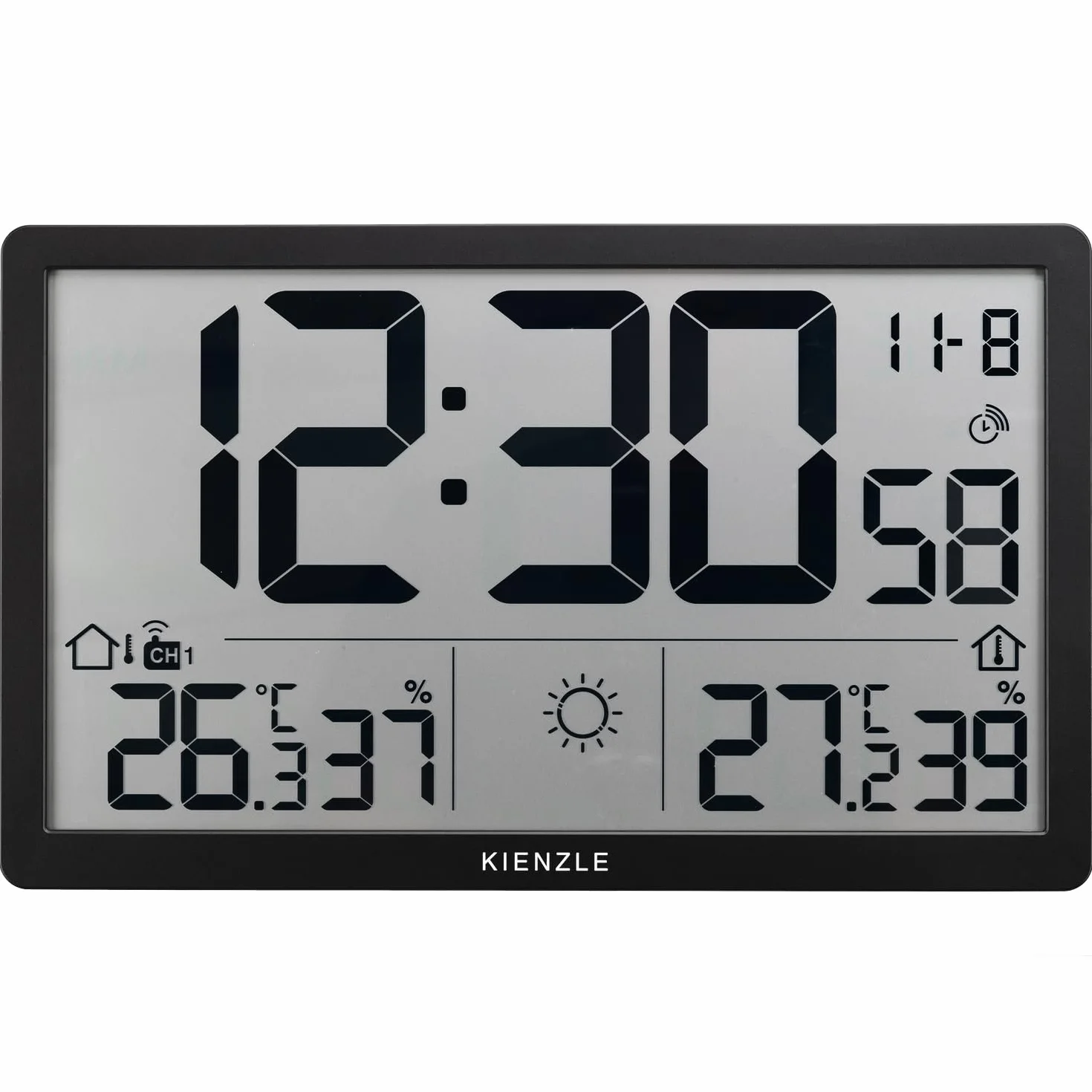 Kienzle Jumbo Neo Horloge Murale météo LCD Noire avec écran XXL et capteur | Kienzle Jumbo NEO Horloge murale météo LCD noire avec écran XXL et capteur