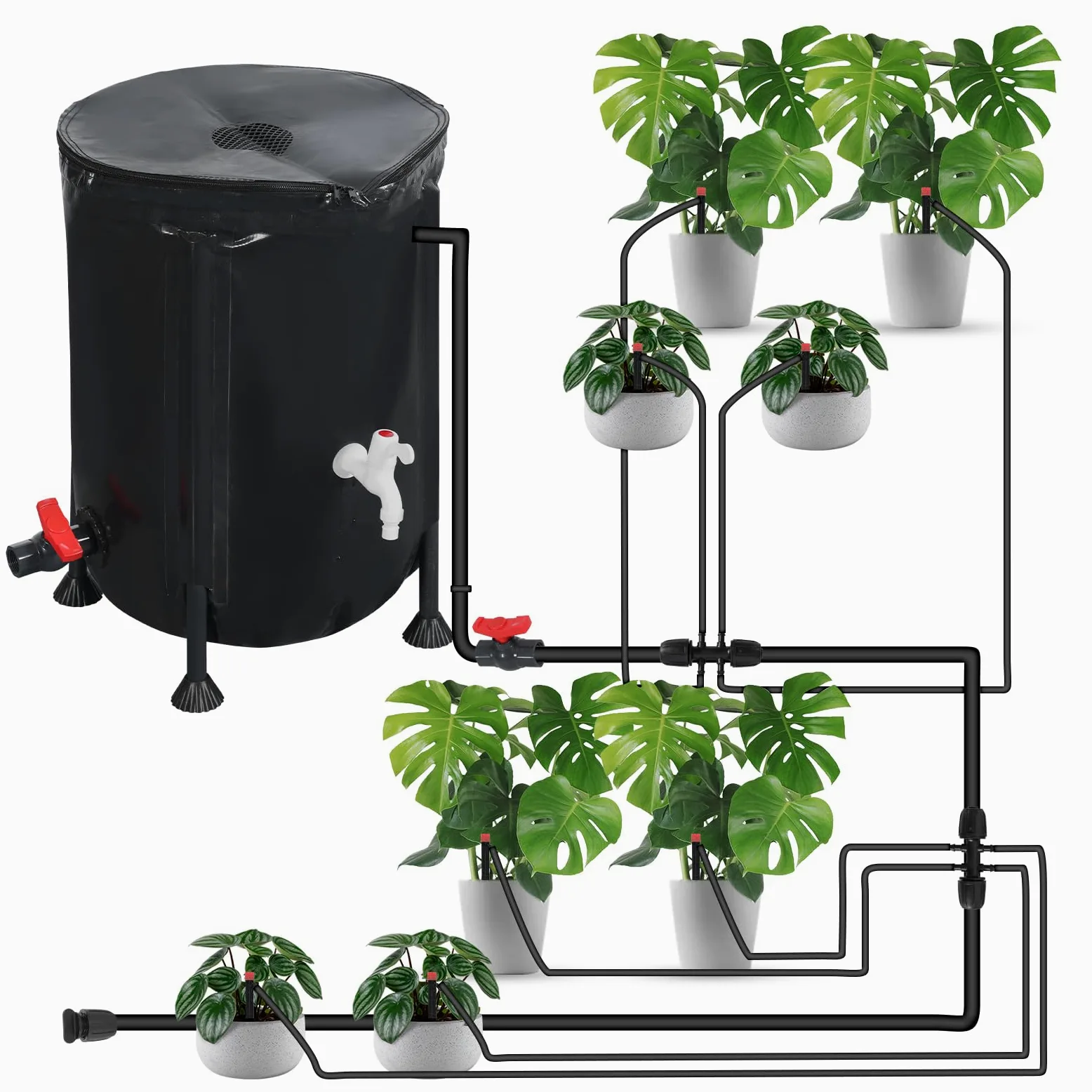 Système d'arrosage automatique, 50 l, pompe à eau 25 W, capteur d'eau basse et 8 buses goutte-à-goutte, système d'arrosage de jardin pour intérieur, pelouse, serre, cour