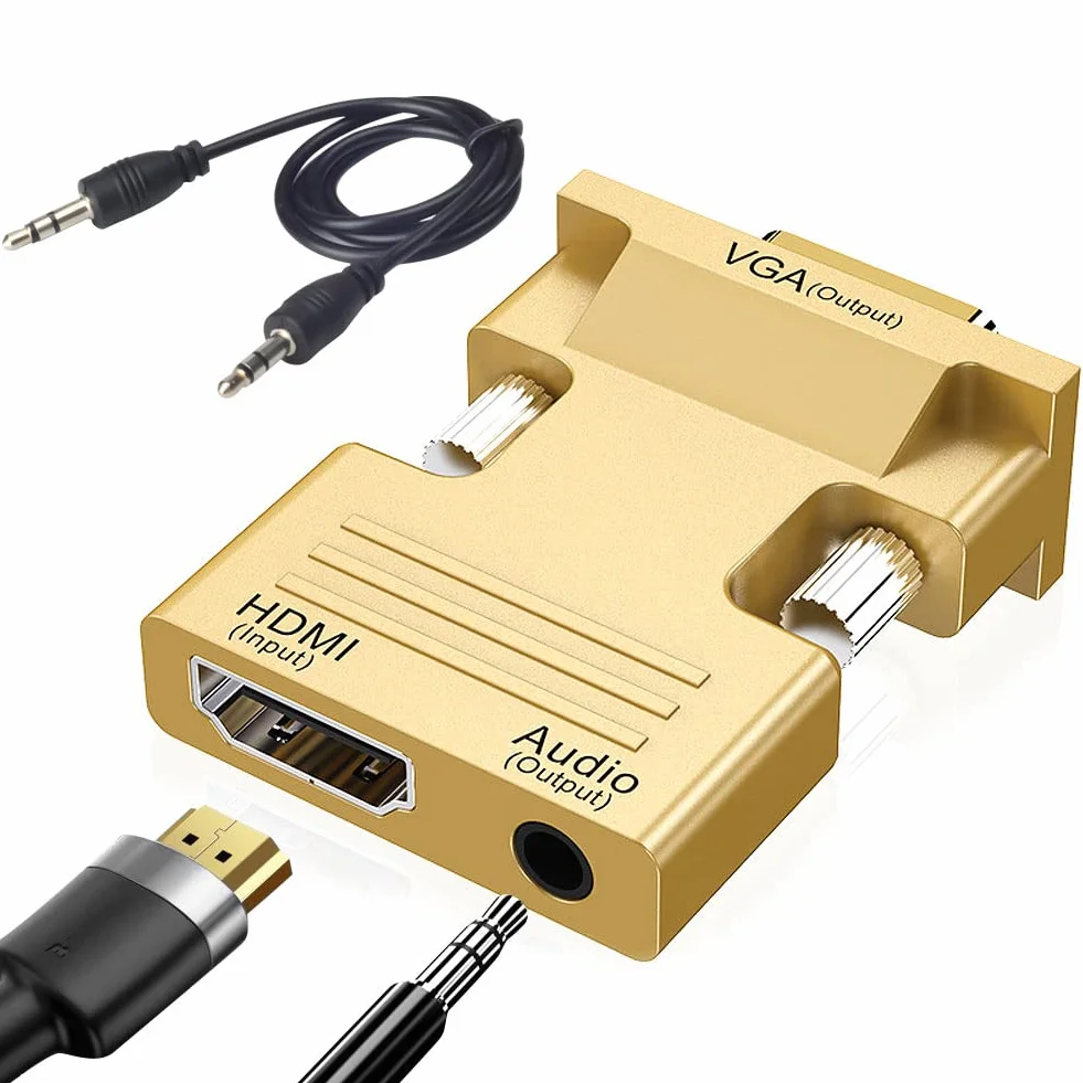 Adaptateur HDMI vers VGA 1080P Femelle vers Mâle Convertisseur Câble Audio Vidéo 3,5 mm