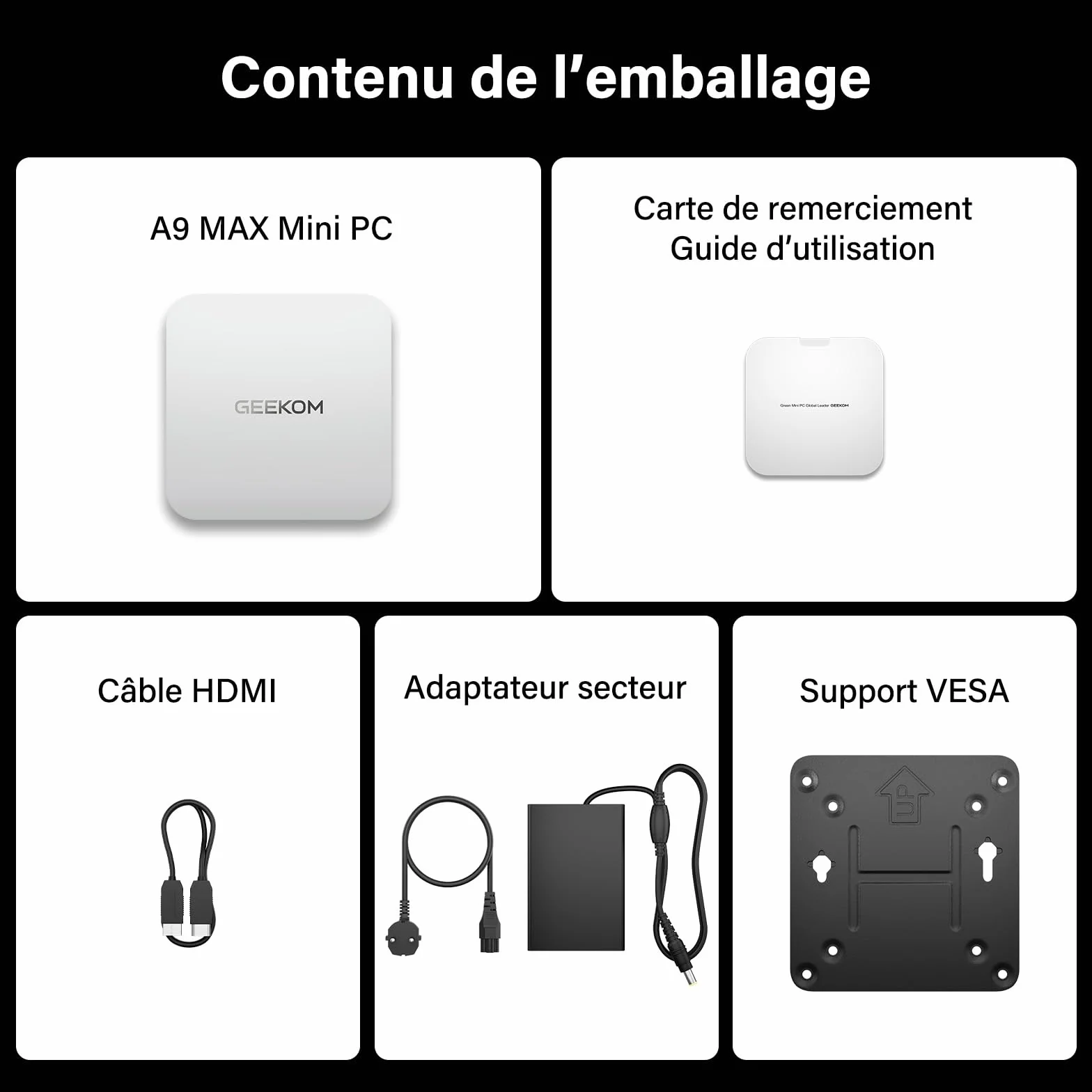 GEEKOM AI Mini PC A9 Max AMD Ryzen AI 9 HX 370 32 Go DDR5 SSD 2 To Dual LAN 2,5 G Windows 11 Pro