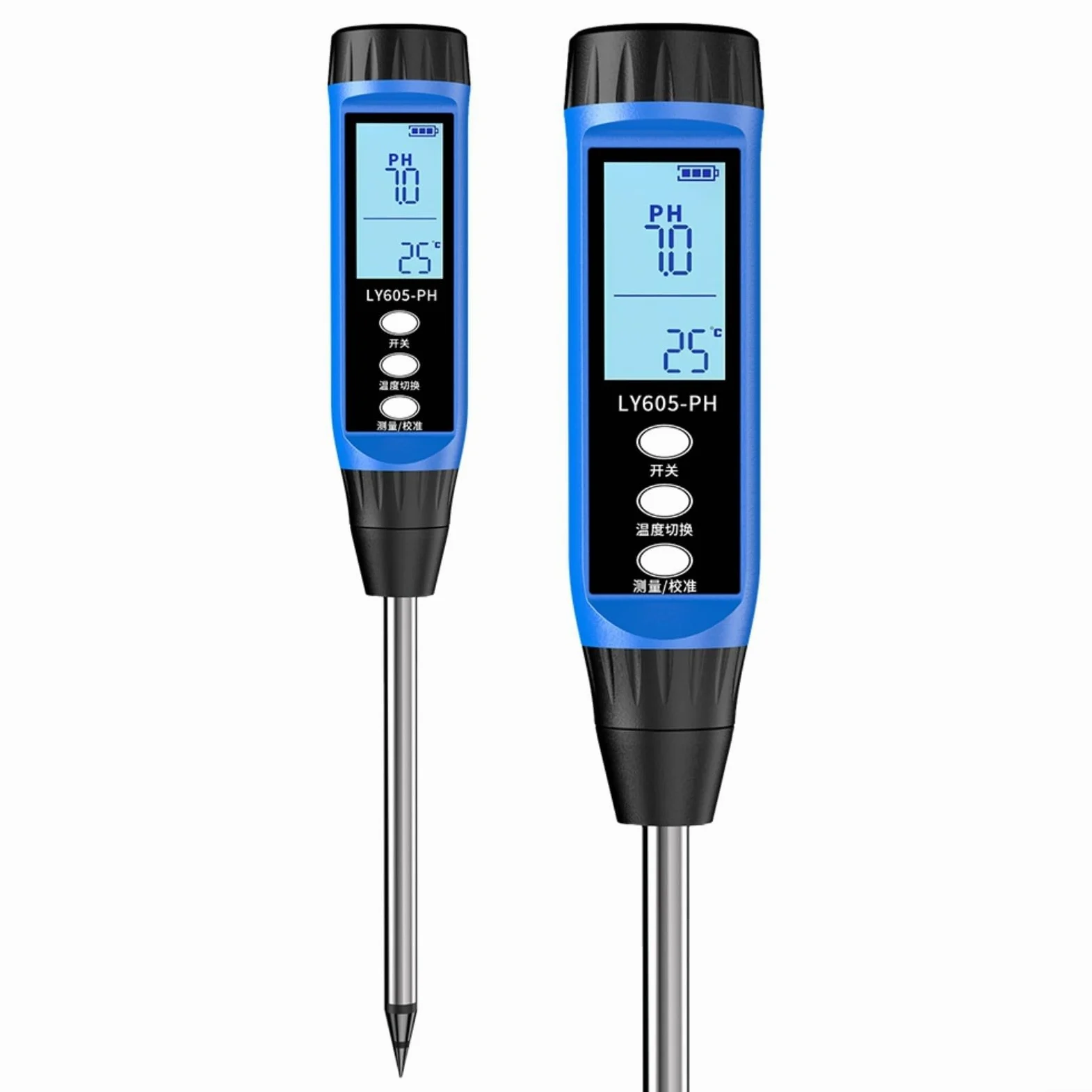 Testeur de sol numérique avec écran LCD PH 3-14 Humidimètre portable Fonctionnement à un bouton Haute précision Métal 31 x 3,5 cm Bleu pour jardin, ferme, agriculture, résultats rapides, léger et