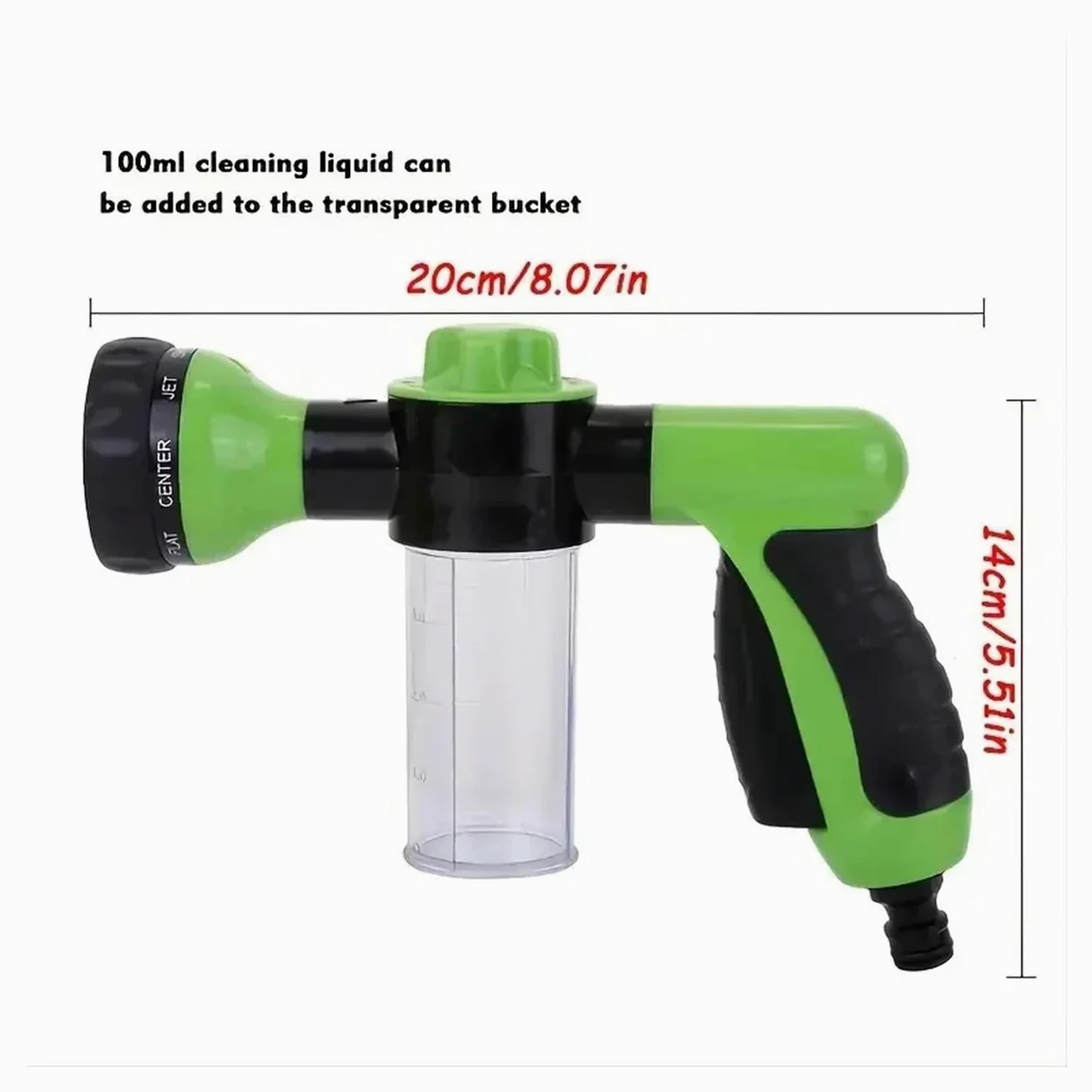 Pistolet d'arrosage avec embout multi-jets, Bec de pulvérisation mousse jardin 8 en 1 avec bouilloire 100 ml, rotatif, bouton, étanche