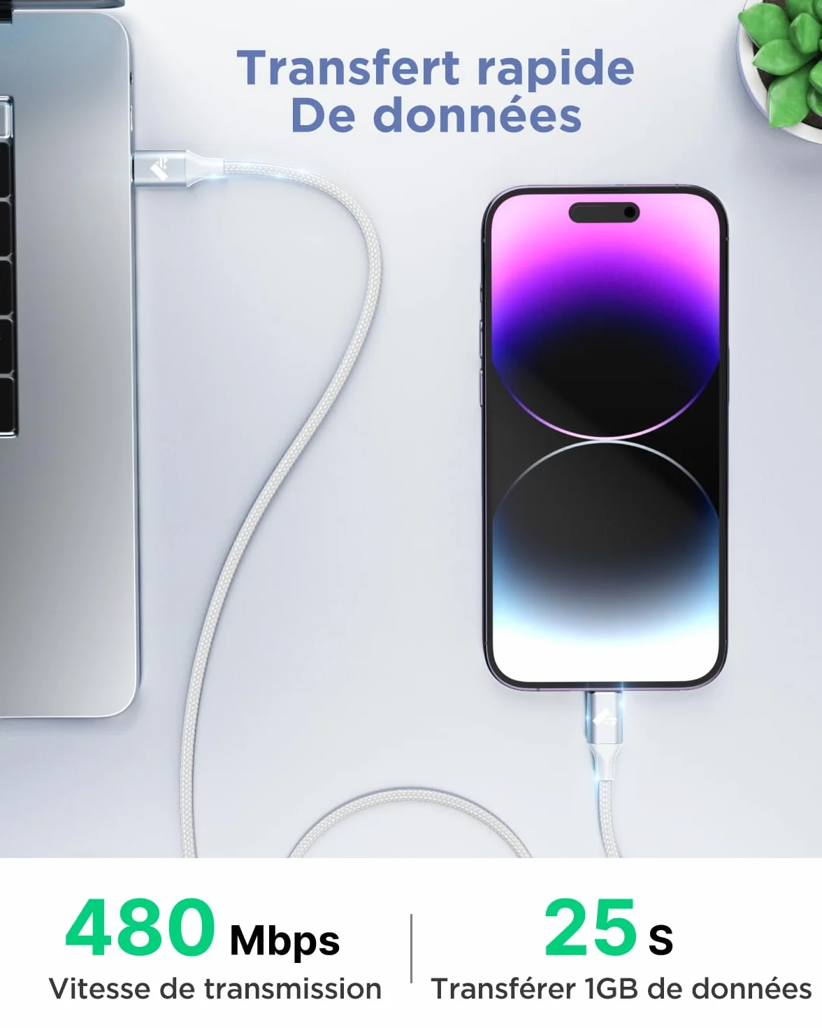 Câble iPhone USB C vers Lightning 2M MFi Charge Rapide Nylon pour iPhone 14/13/12/11/Pro Max/XS/XR/X/8/8Plus/iPad