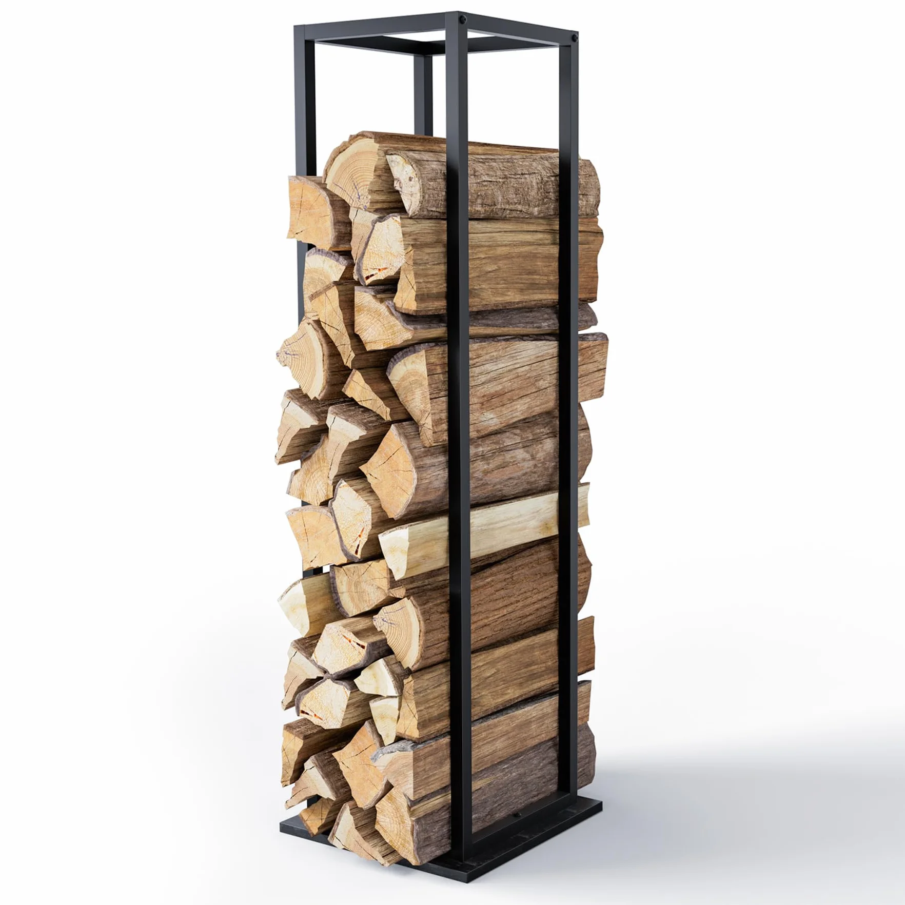 Vounot Range Bûches Vertical 33x33x112cm Métal Porte Bûches Cheminée Noir