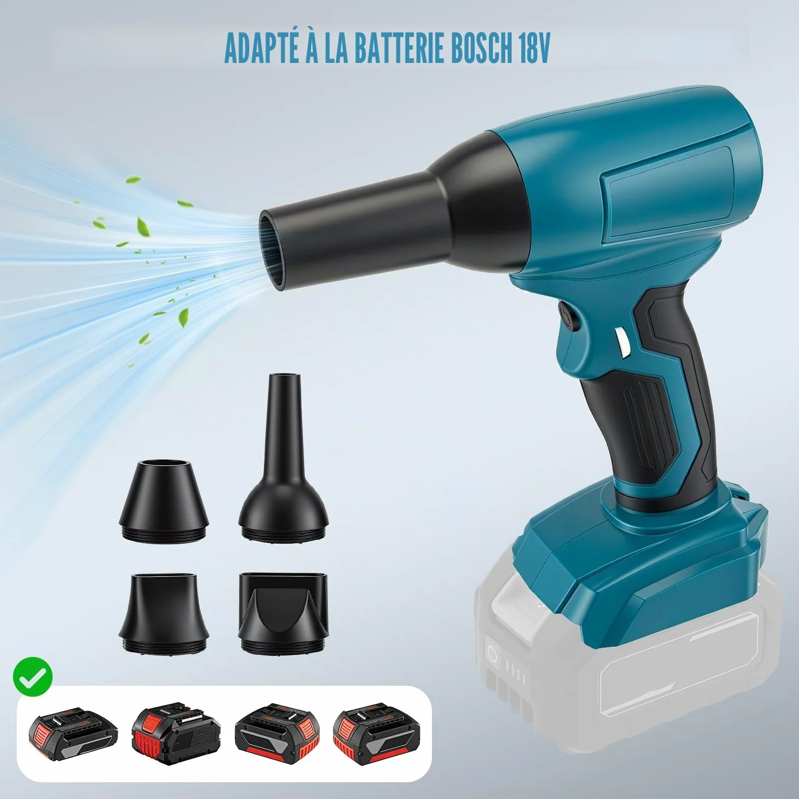 Mini souffleur sans fil compatible avec Bosch 18 V, 130 000 tr/min, sans balais, contrôle de la vitesse en continu, souffleur de poussière pour souffler les feuilles, le nettoyage, la voiture (pas de