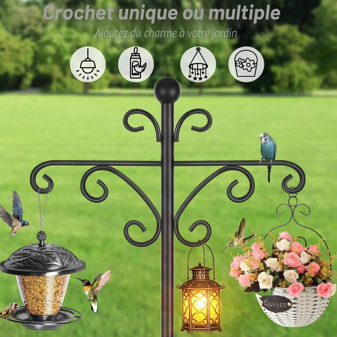 Support de suspension pour mangeoire à oiseaux 196 cm noir