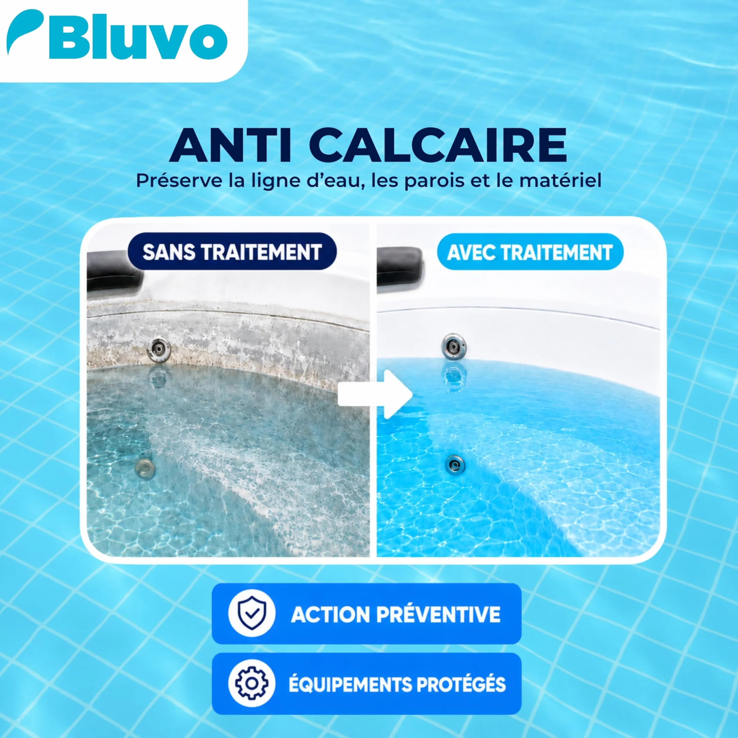 Bluvo Anti Calcaire Piscine et Spa – Traitement Préventif 1L Fabriqué en France