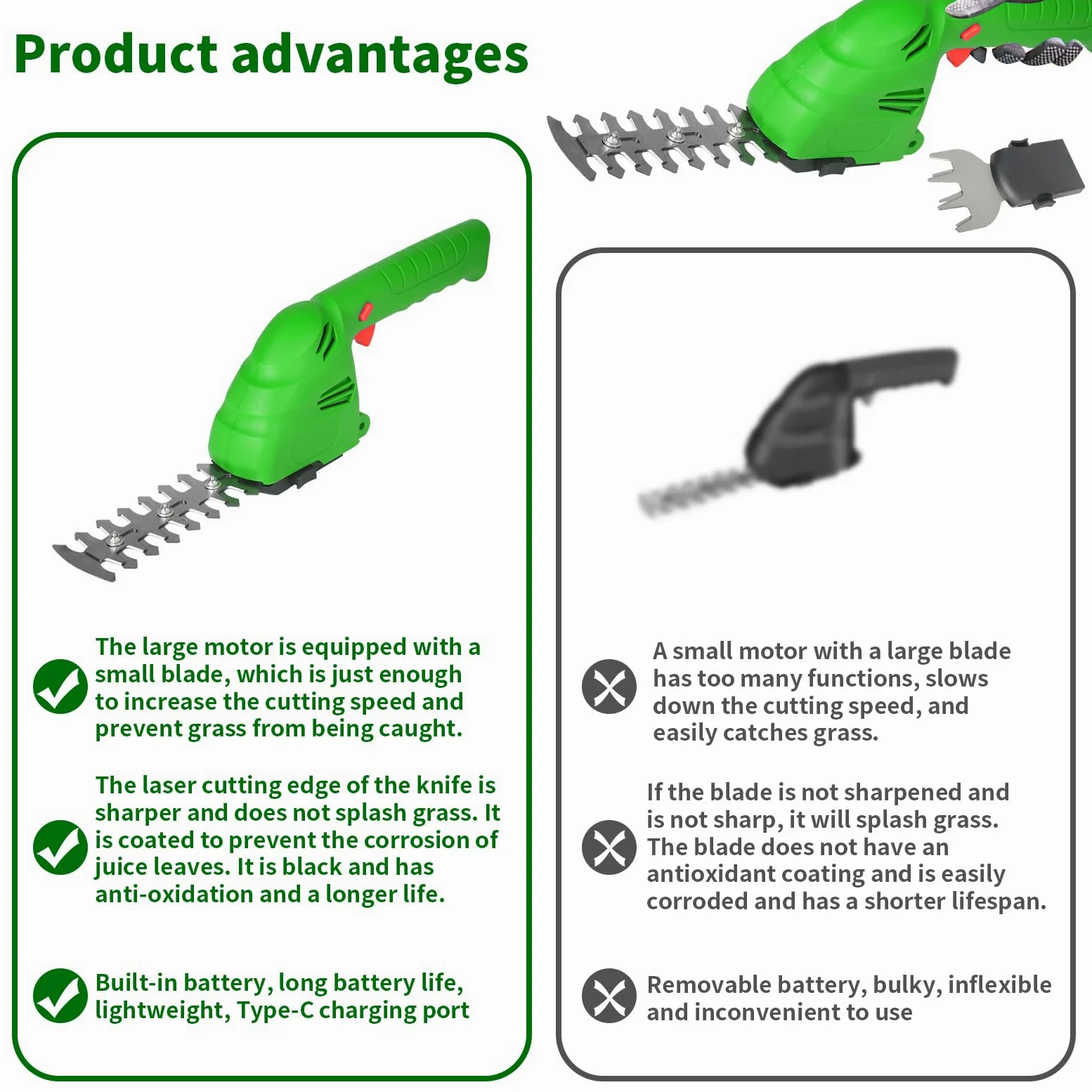 2 en 1 Cisaille à Gazon sans Fil, Taille-haie Électrique Rechargeable Désherbeur D'arbustes Désherbeur Outils De Jardinage Interface EU Type-C
