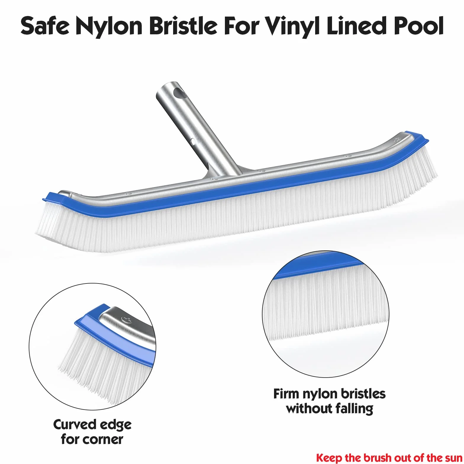 Brosse de Piscine 45cm Aluminium Manche Réglable 120 cm, Nettoyage Piscine