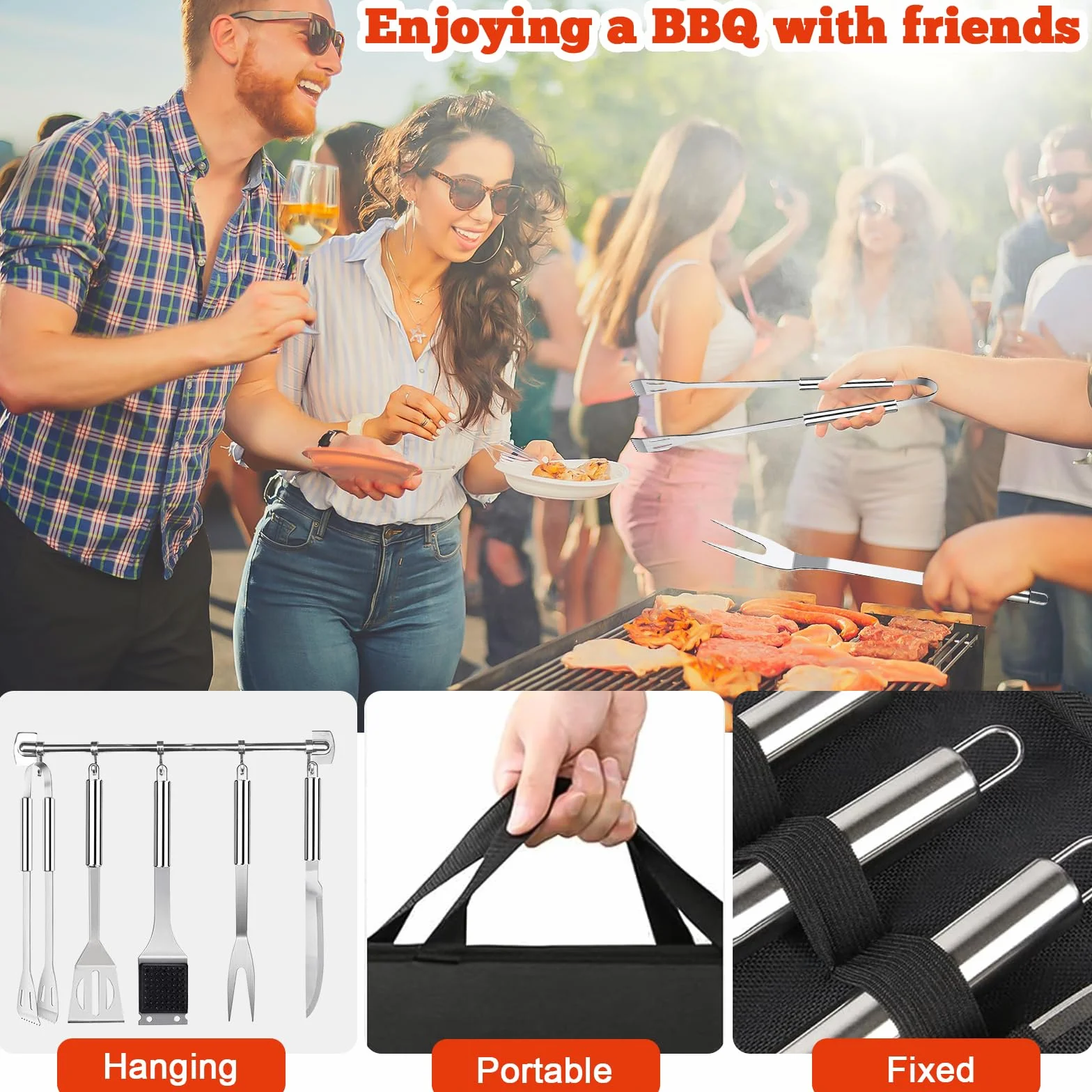 Set de Barbecue en Acier Inoxydable 27 Pièces, Ustensiles de Grillade Professionnels avec Sac de Rangement