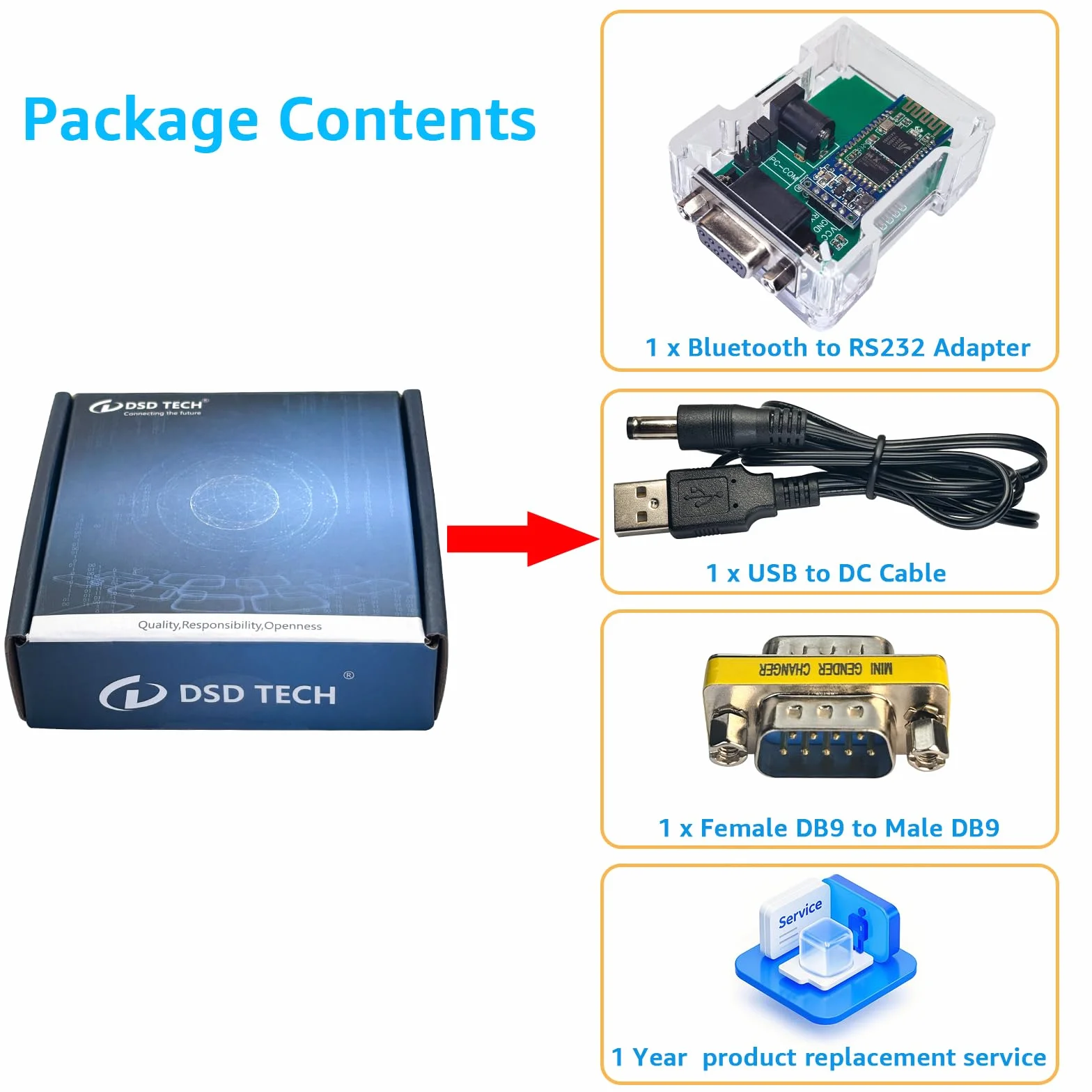 DSD TECH SH-B23A Adaptateur Bluetooth 2.0 vers série RS232 Convertisseur DB9