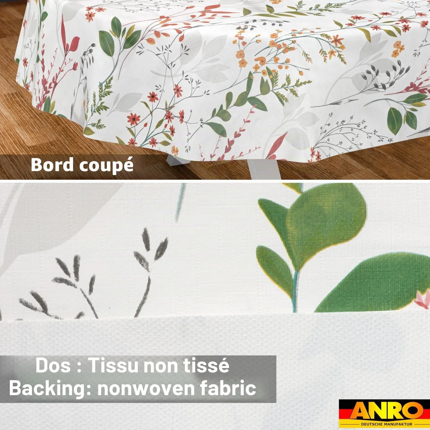 Nappe en Toile cirée Ovale 180 x 140 cm Lavable Imperméable Effet Lotus Bord coupé