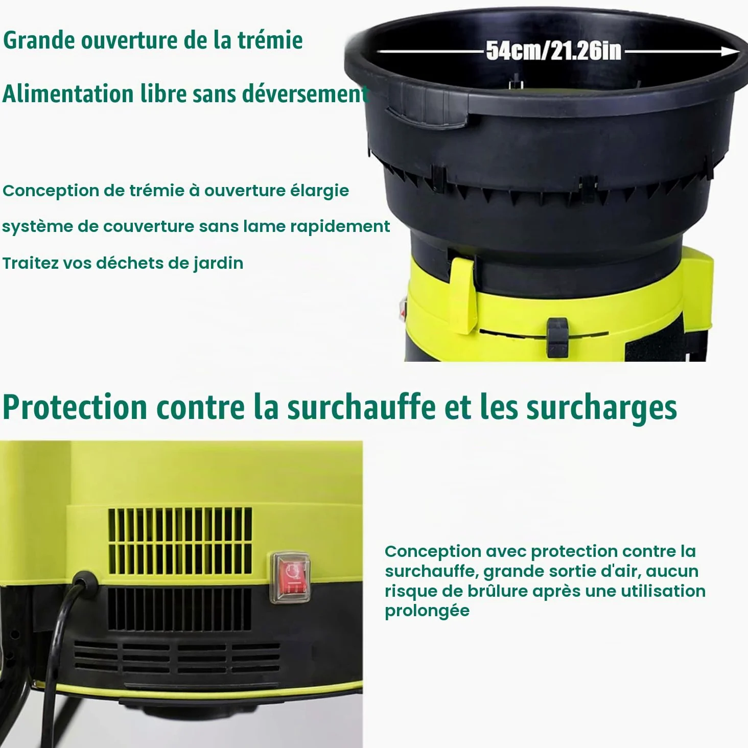 Qiang Broyeur De Feuilles électrique 2500w - Hachoir sans Lame Sécuritaire, 8000 TR/Min - Trémie Large 54cm - Ratio De Broyage 17:1 pour Compost - 208l/Min - Léger avec Roues noPowercord