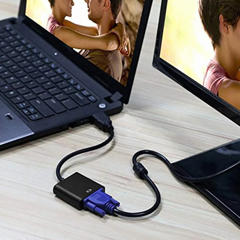 Câble adaptateur HDMI mâle vers VGA femelle 1080p connecteur plaqué or pour PC DVD HDTV noir