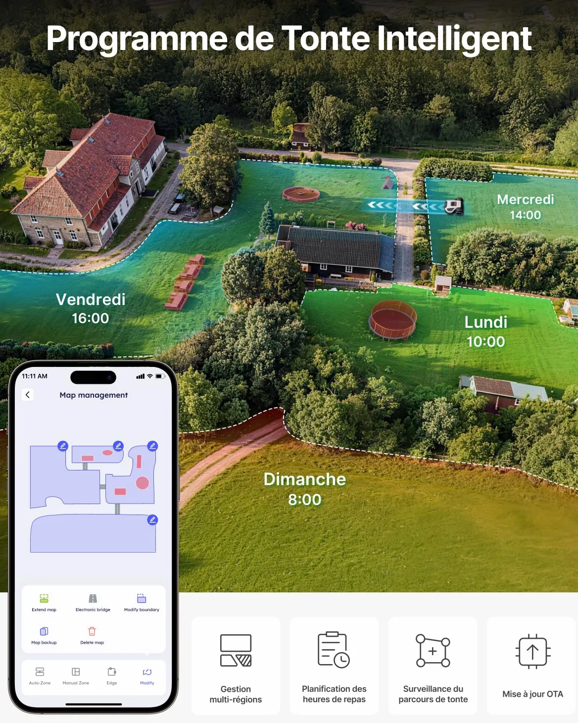 ABTHBOT M9 Robot Tondeuse sans Fill Périphérique-1000m², Navigation NetRTK, 4G,5000mAh, Pente 24°