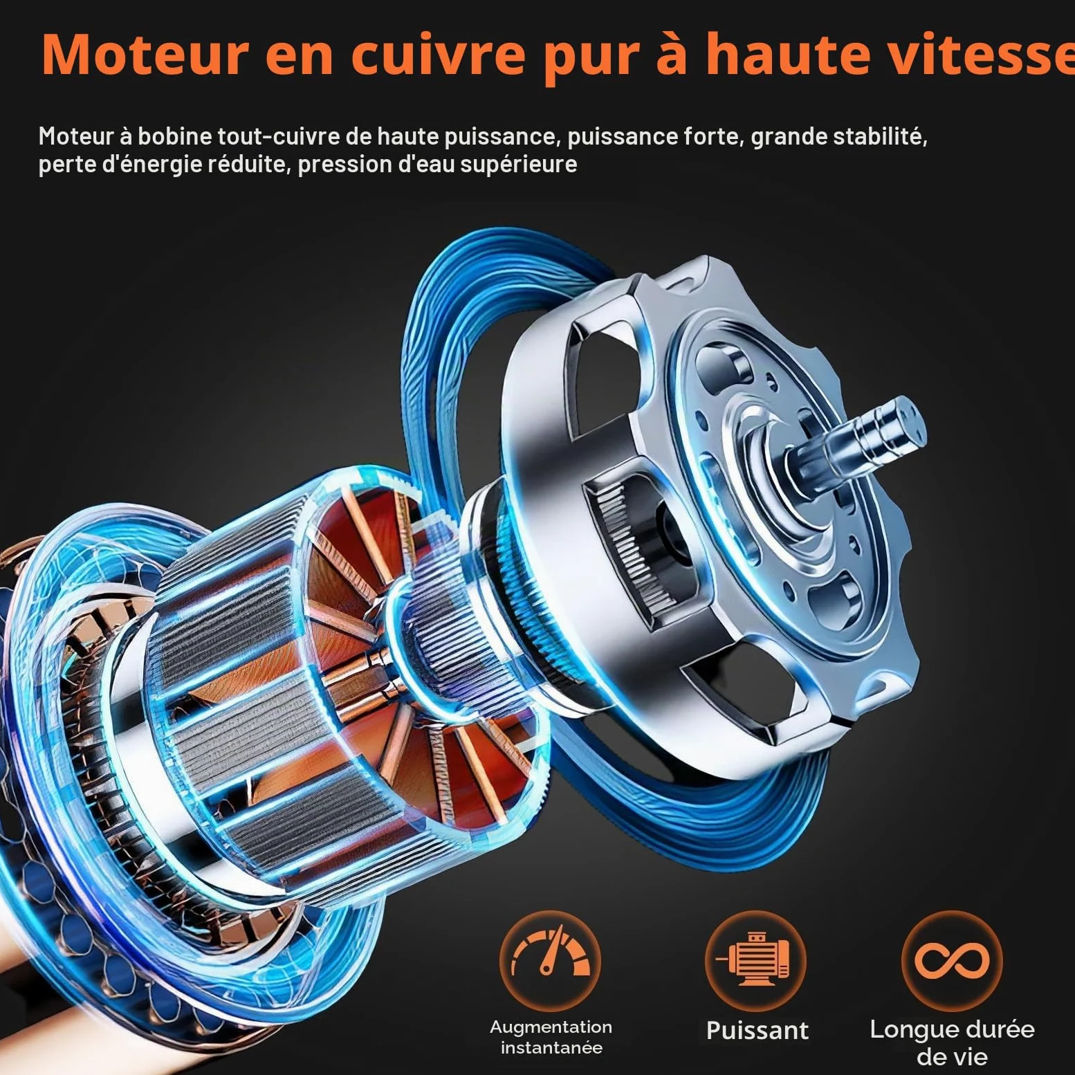 Nettoyeur Haute Pression sans Fil 100 Bar 270 l/h | Pistolet Portable avec 2 x 3000 mAh | Pistolet de Lavage Mobile 6 en 1, buse réglable 5 m pour Balcon, Voiture, Garage