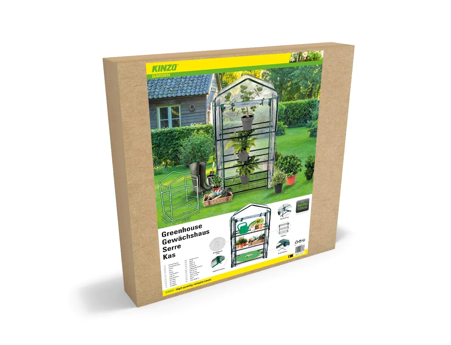 Kinzo Serre de Jardin à 3 étages - 69 x 49 x 136 cm - Transparente avec des Accents Verts