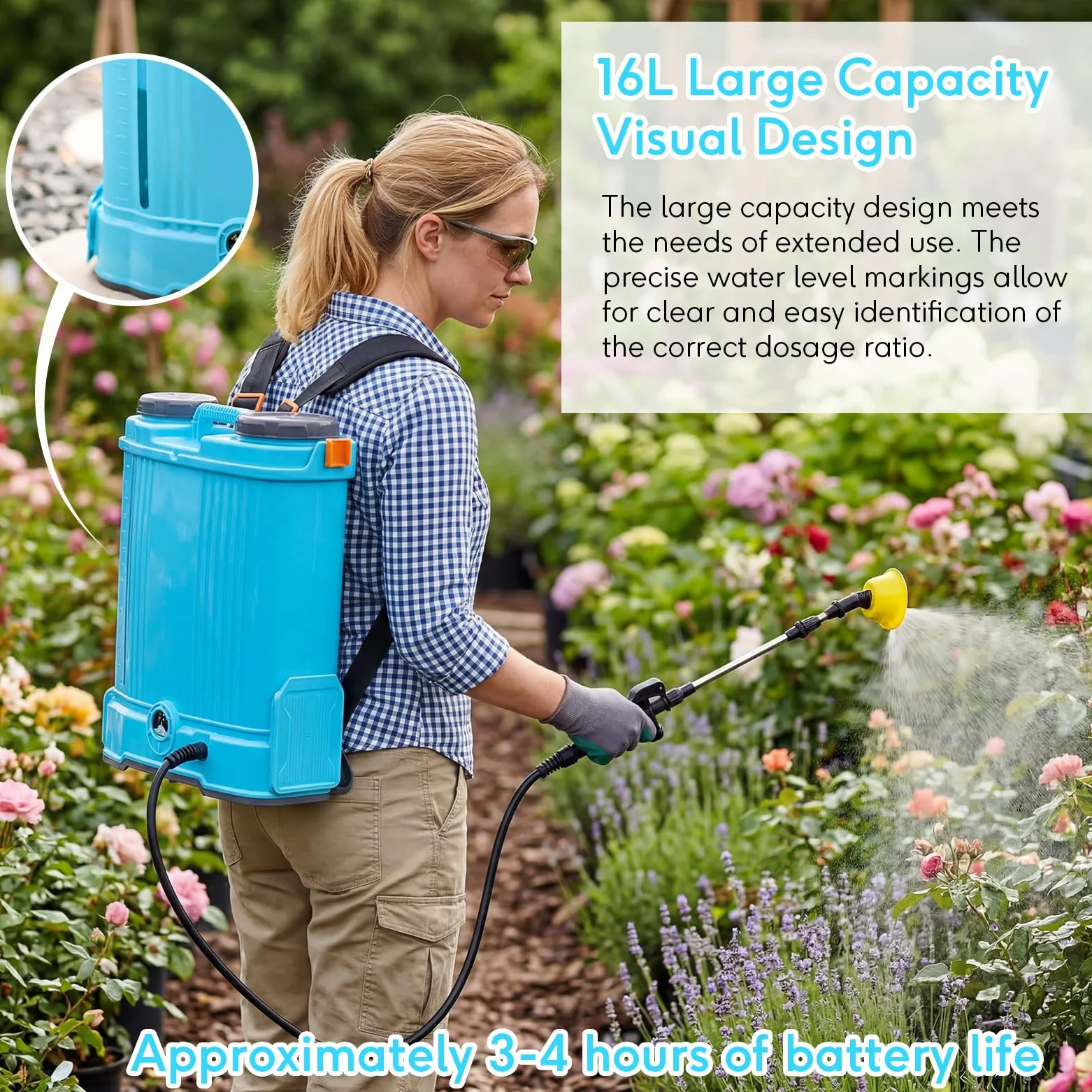 Pulvérisateur à Dos 16L, 100 PSI Pulvérisateur Électrique Compatible avec Makita 18V, 5 Buses, Perche Télescopique pour L'arrosage, Pulvérisateur de Jardin La pulvérisation de Pesticides