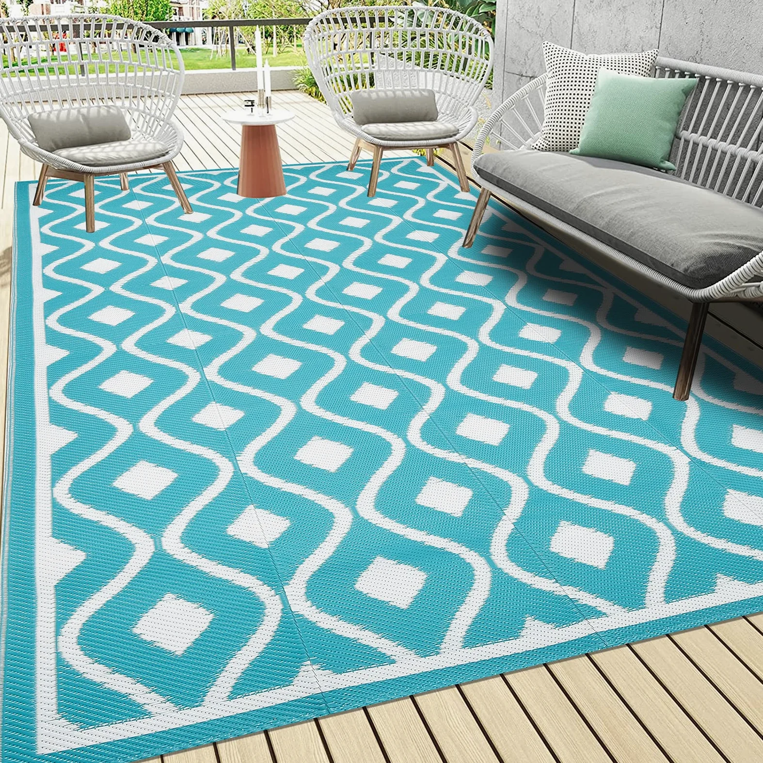 Pauwer Tapis d'extérieur pour patios - 1,8 x 2,7 m - En plastique imperméable - Réversible - Pour camping-car, terrasse, porche, jardin, terrasse, camping