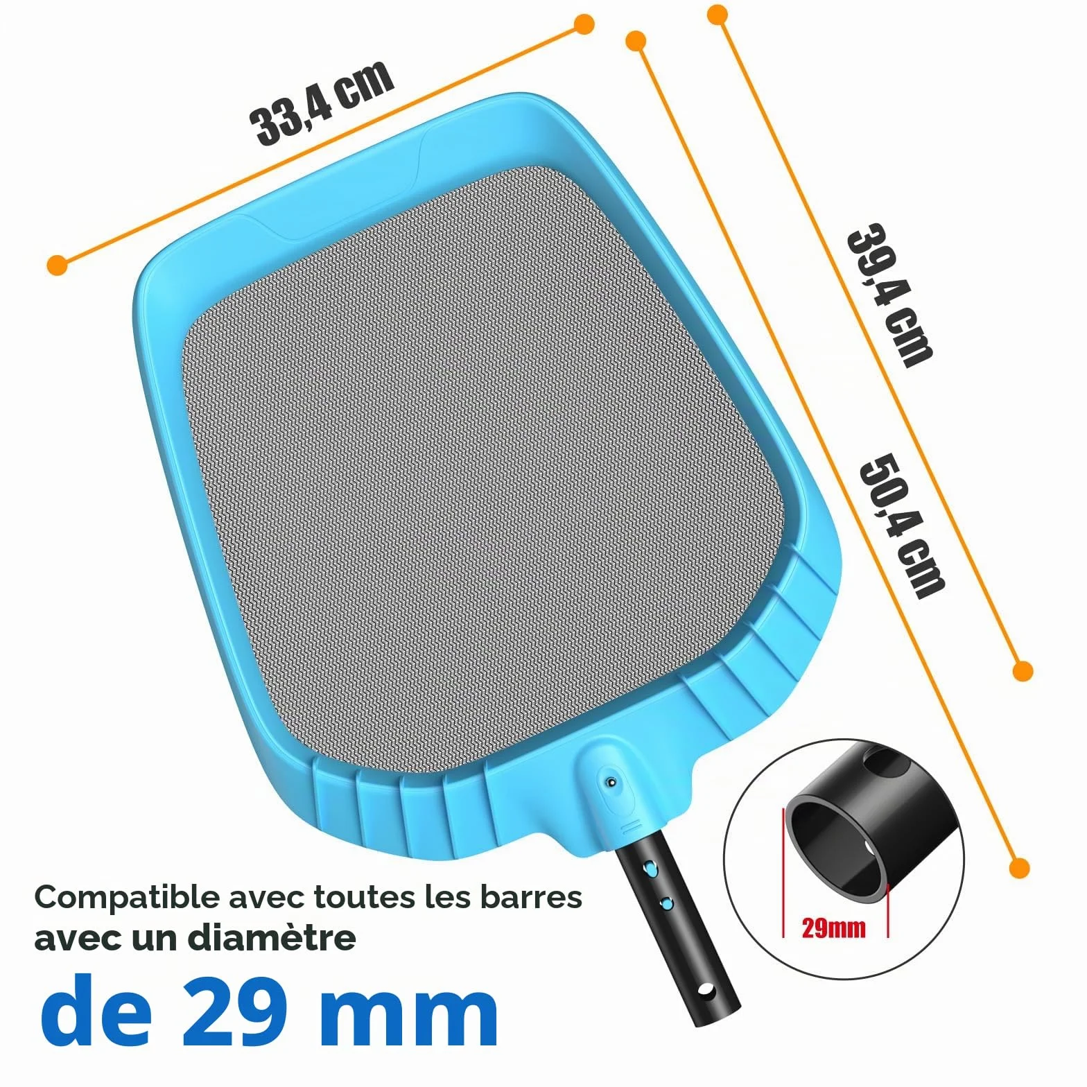 Mowend Épuisettes de Piscine, Filet de Surface pour Piscine avec Cadre en Plastique Renforcé Durable pour Poteaux Télescopiques > 29 mm