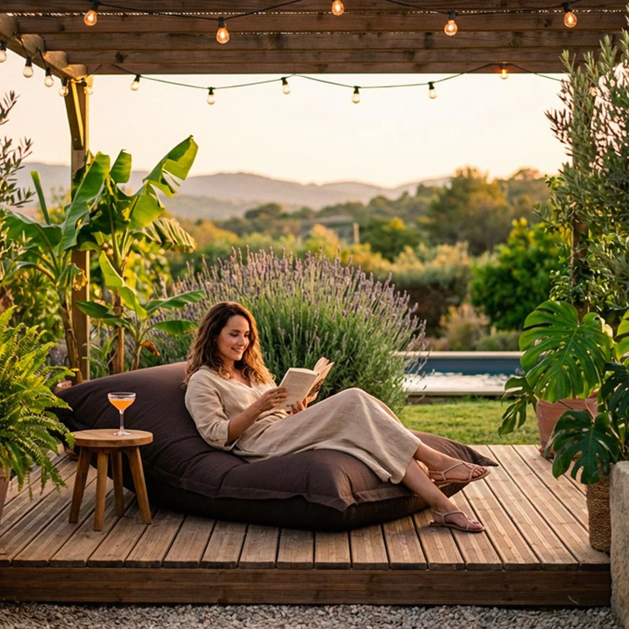 LIVEDECO - Pouf Extérieur, Outdoor, Jardin, Terrasse, Marron Chocolat BiG52 Iron RAW