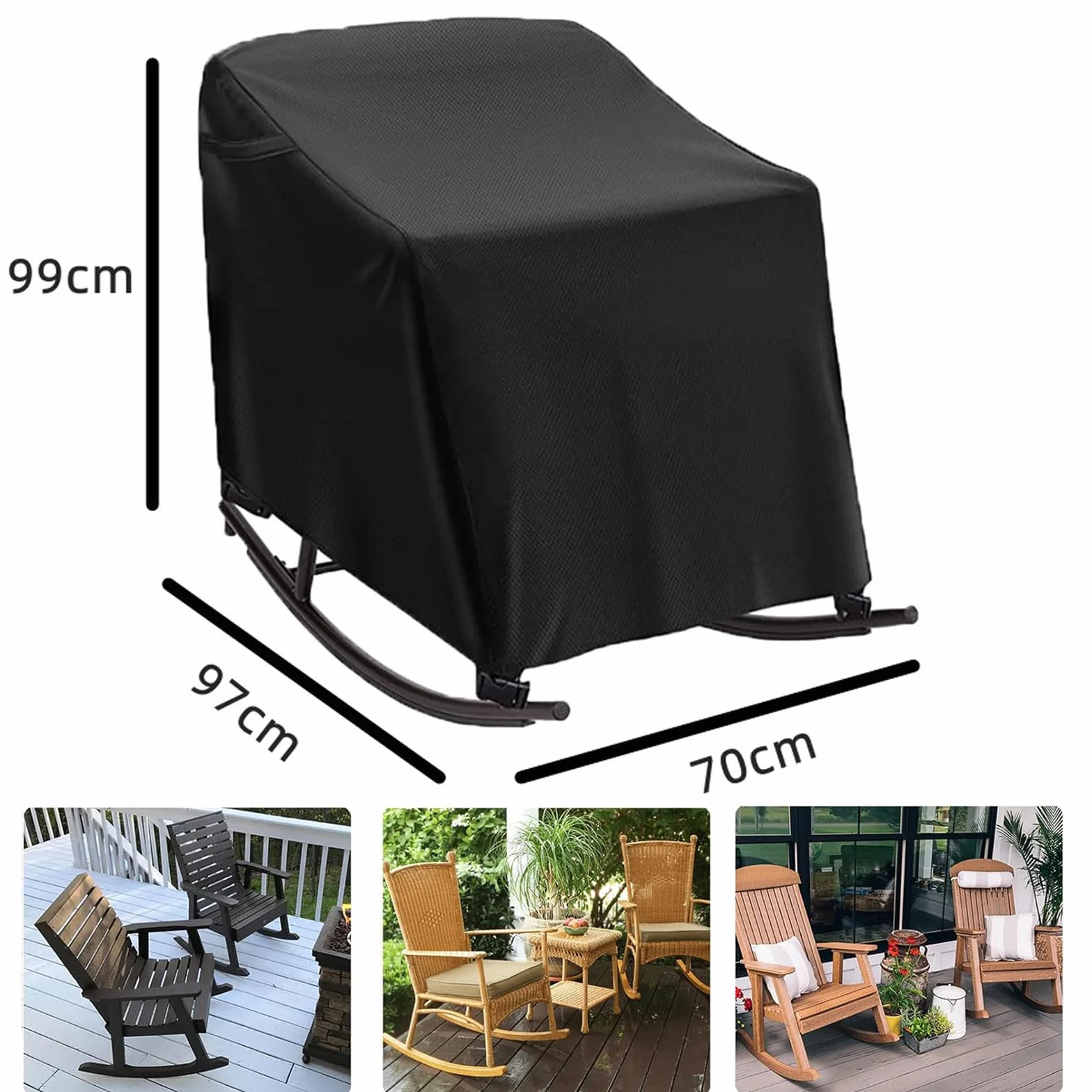 Houssede Protection Fauteuil à Bascule Imperméable 420D Oxford Jardin Chaise Berçante Extérieur Noir 70x97x99cm