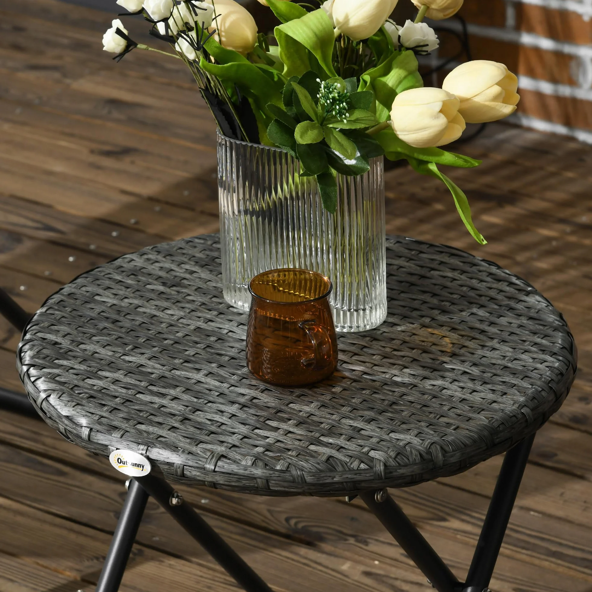 Outsunny Salon de Jardin extérieur résine Ensemble Table et chaises 2 Personnes Pliables Acier Gris