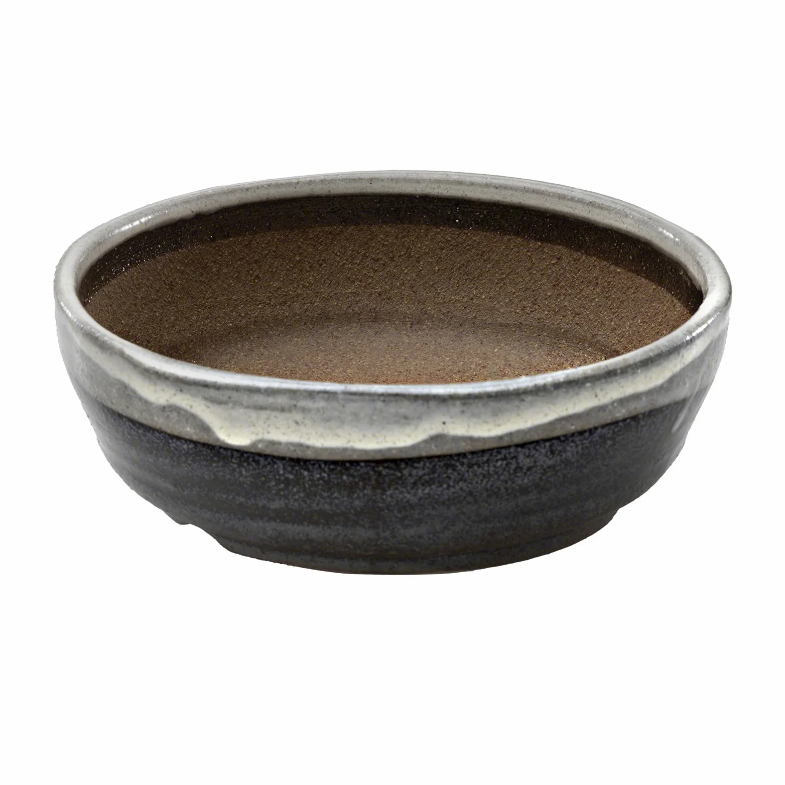 Wazakura Pot à Bonsaï en Céramique Émaillée avec Trou Drainage 17 cm, Fabriqué au Japon, Pot de Fleurs Japonais, Bol pour Plantes, Sable Beige avec Bande Blanche, Artisanat de Style Shigaraki