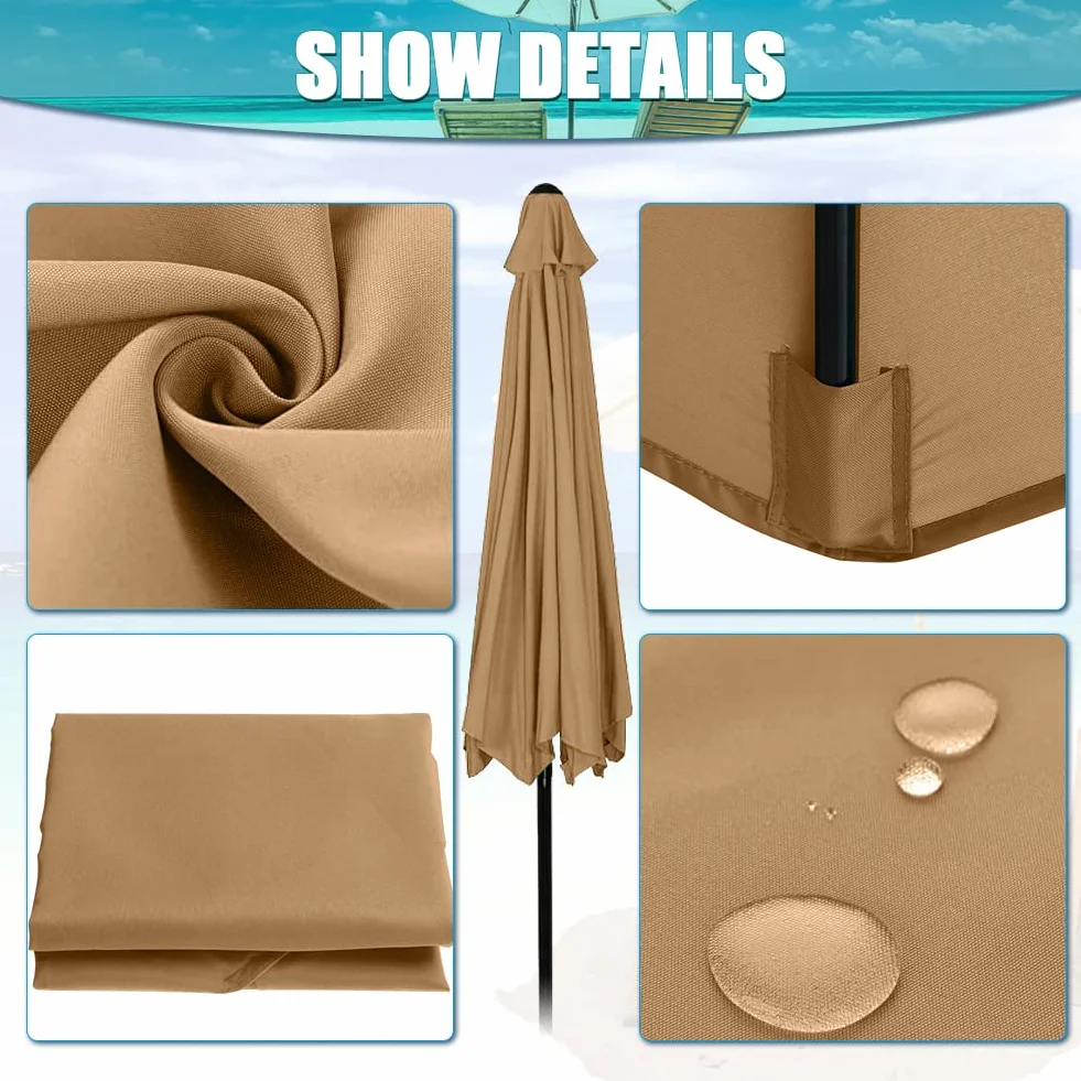 Roadtime Housse de rechange parasol 3 m tissu universel protection solaire jardin patio plage (8 baleines, kaki)