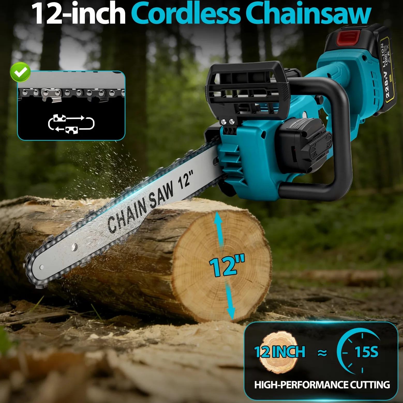 WingFly Tronçonneuse électrique sans fil 12 Pouces avec Batterie 4000 mAh, 1200 W Tronçonneuse à Batterie avec Lubrification Automatique, pour Couper le bois, arbres, jardinage