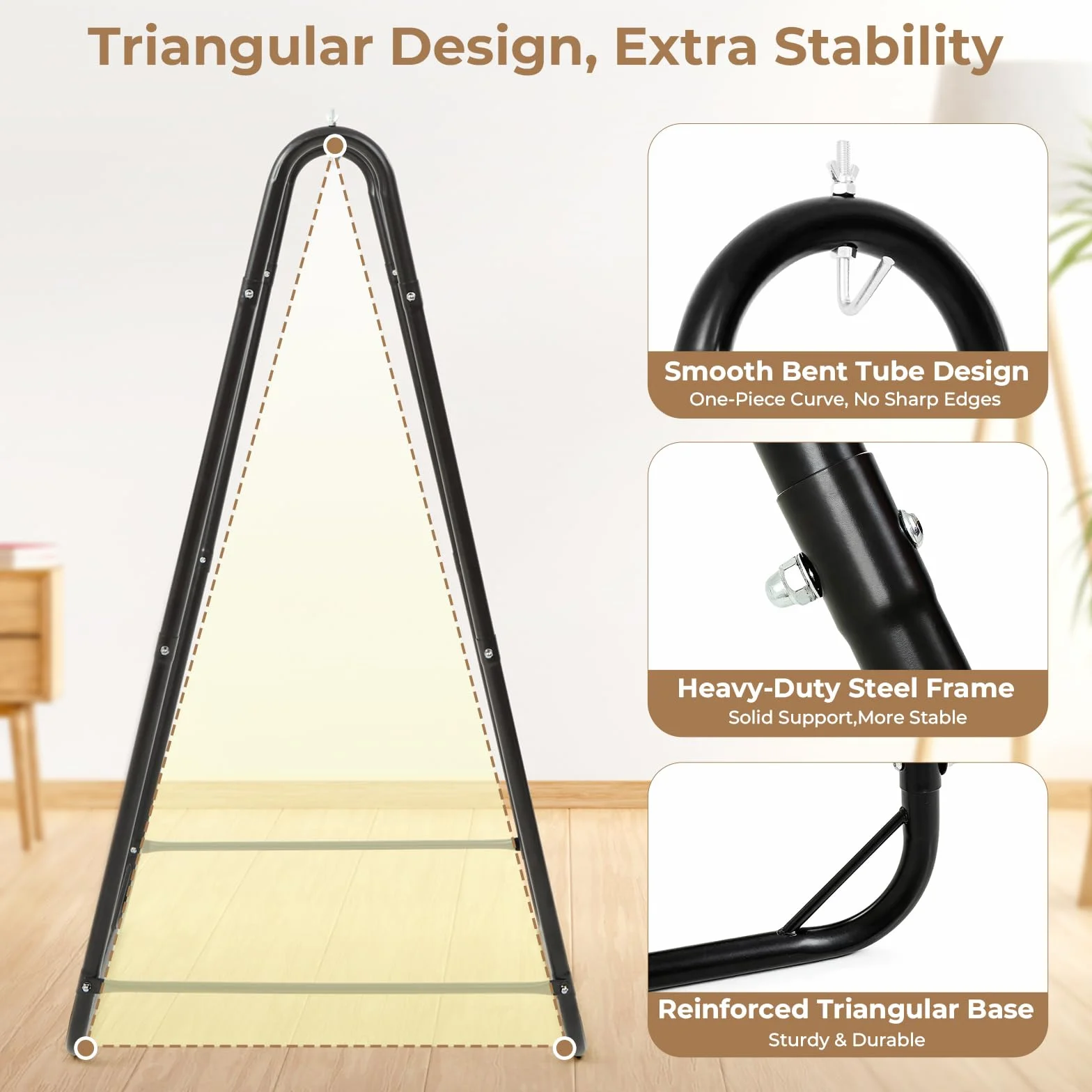 Support de Chaise Suspendue en U pour Hamacs, Acier Robuste, Capacité 100 kg, Noir