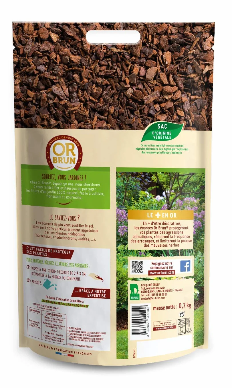 Paillage Écorces de Pin Or Brun 4L Sachet Refermable Agriculture Biologique Fabriqué en France