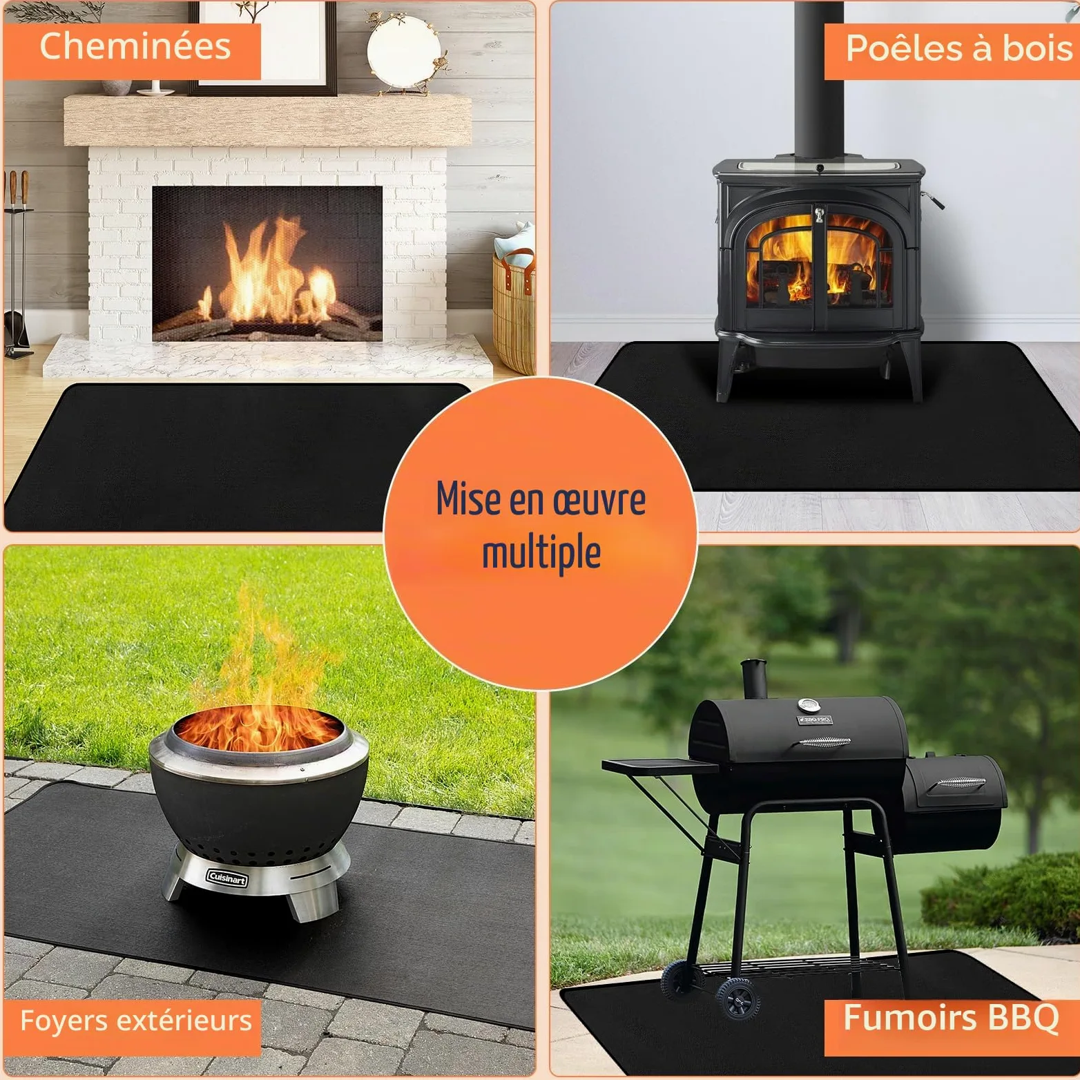 Protalwell Hearth Rugs Tapis de cheminée résistant au feu, Tapis de Sol Chauffant pour Barbecue d'extérieur, foyers, fumoirs, poêles à Bois - 180 x 90 cm