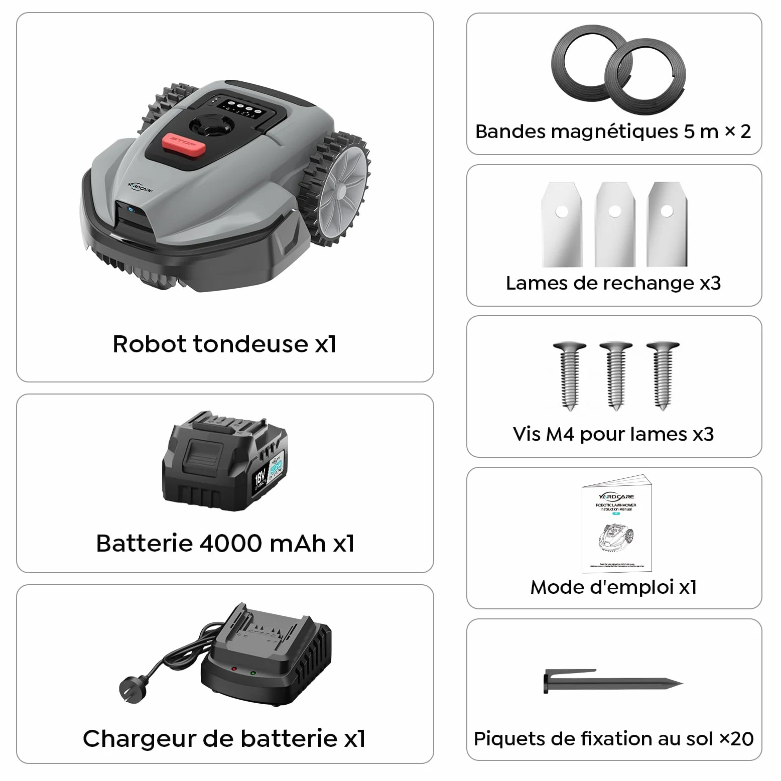 YARDCARE V3 Robot Tondeuse sans câble périphérique, avec Navigation visuelle, détection 150+ Obstacles, contrôle Via appli, 50 DB, Robot Tondeuse pour Petits et Moyens Jardins, Bandes magnétiques