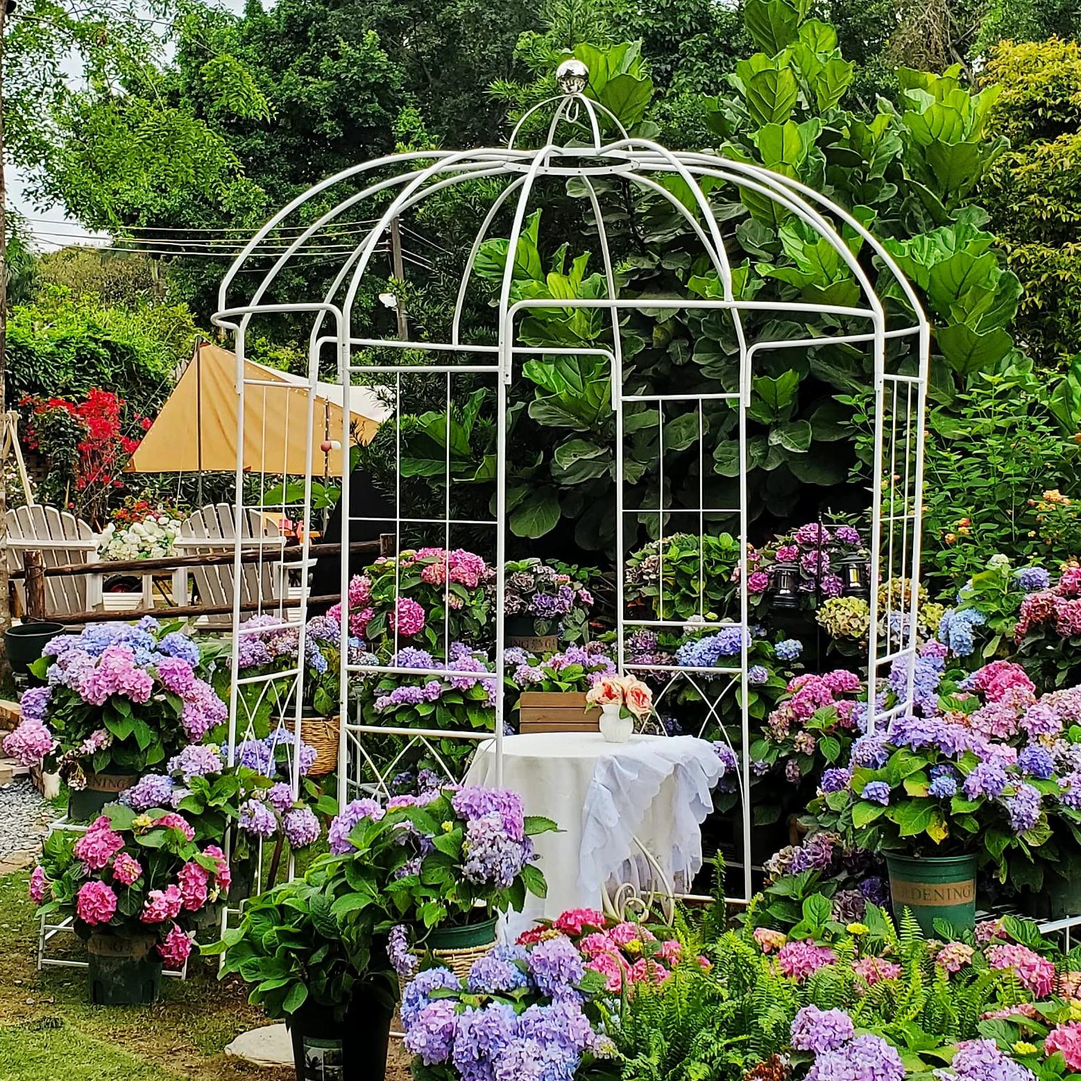 GARDEN Style français Arche à Rosiers tuteur Roses Arche de Jardin Arceau rosiers Support Plantes Grimpantes 271x207x207 cm Blanc