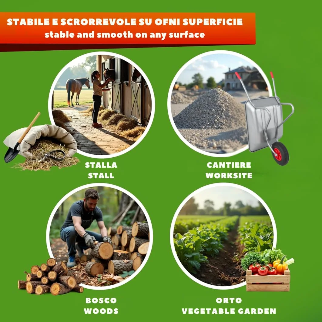 Brouette de Jardin 65L - Cadre en Acier galvanisé, Roue pneumatique 4.00-6 Chambre à air, Charge 80 kg - Idéal pour Jardin, écurie, Chantier Naval