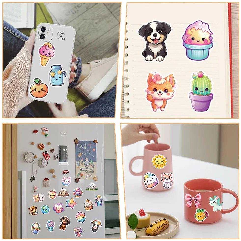 Autocollant Kawaii 100 Pièces Stickers Vinyle Étanche Enfant Animaux Drôles pour Bouteille Ordinateur Skate