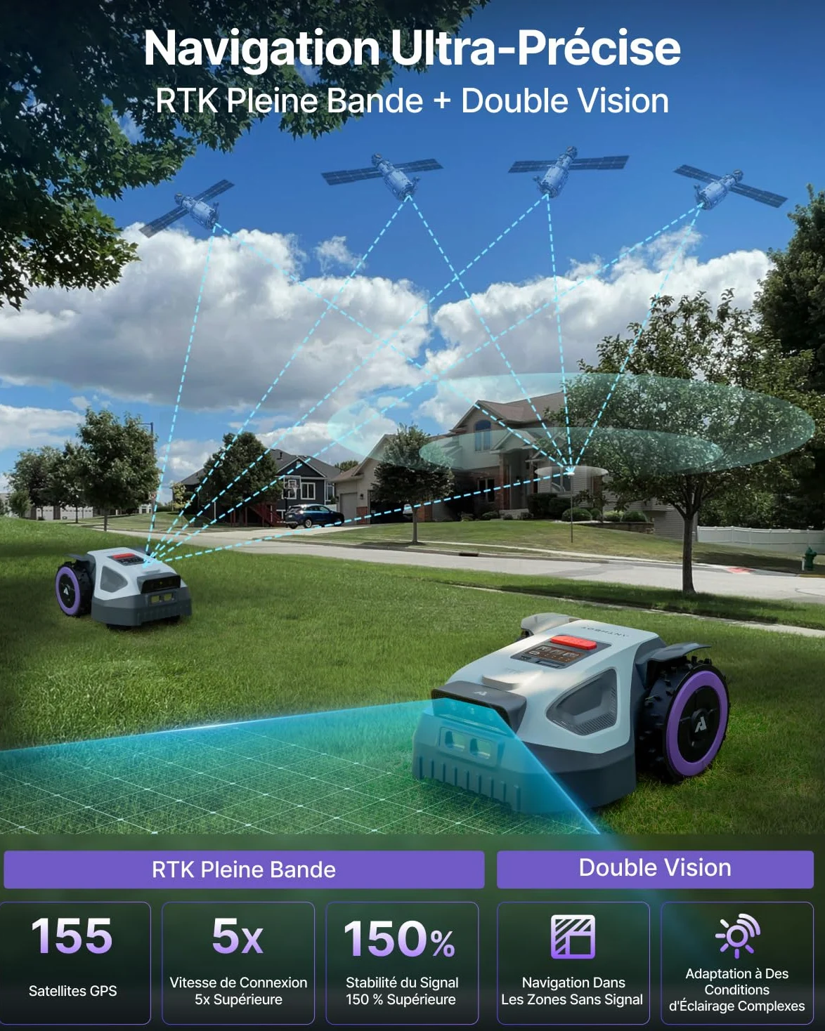 ABTHBOT M9 Robot Tondeuse sans Fill Périphérique-1000m², Navigation NetRTK, 4G,5000mAh, Pente 24°