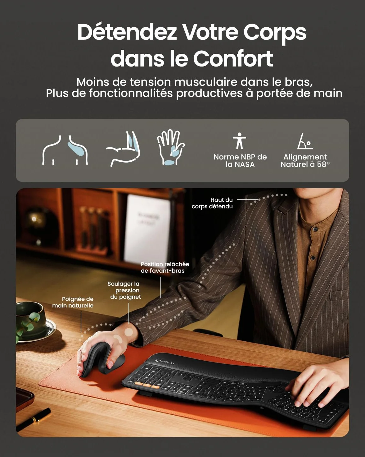 ProtoArc EM11 NL Souris Ergonomique sans Fil Verticale Rechargeable 3 Ports Bluetooth USB Silencieuse Noir