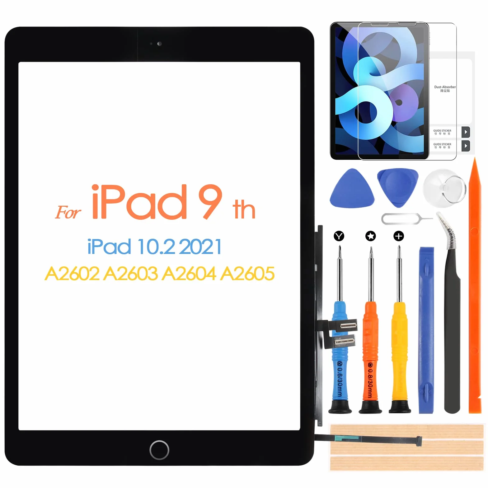 Écran tactile iPad 9 2021 9ème génération 10.2 A2602 A2603 A2604 A2605 noir