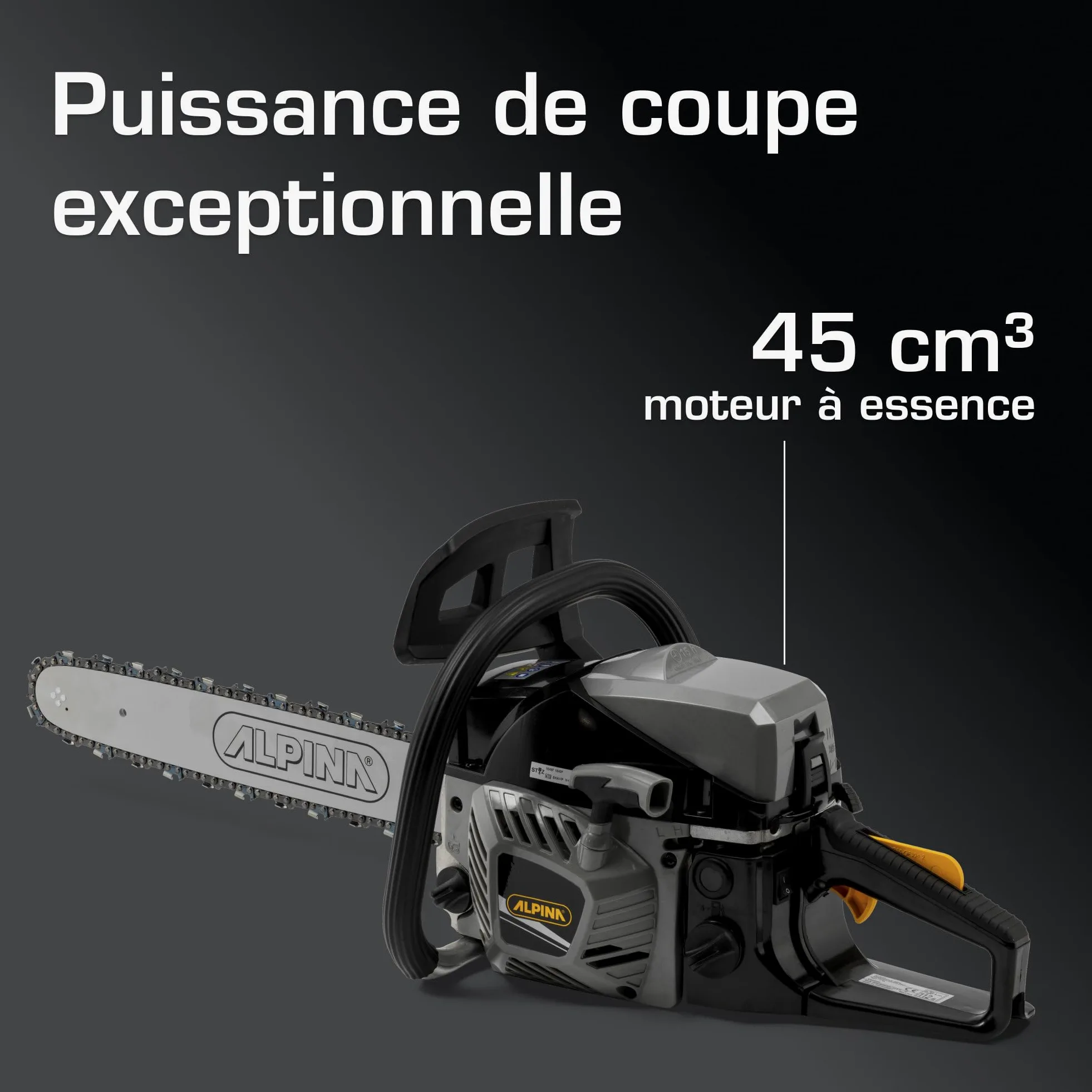 Alpina ACS 47 Tronçonneuse À Essence, 45 cm³, 45 cm – Pompe À Huile Automatique, Frein De Chaîne Double – Pour Coupe De Bois Domestique