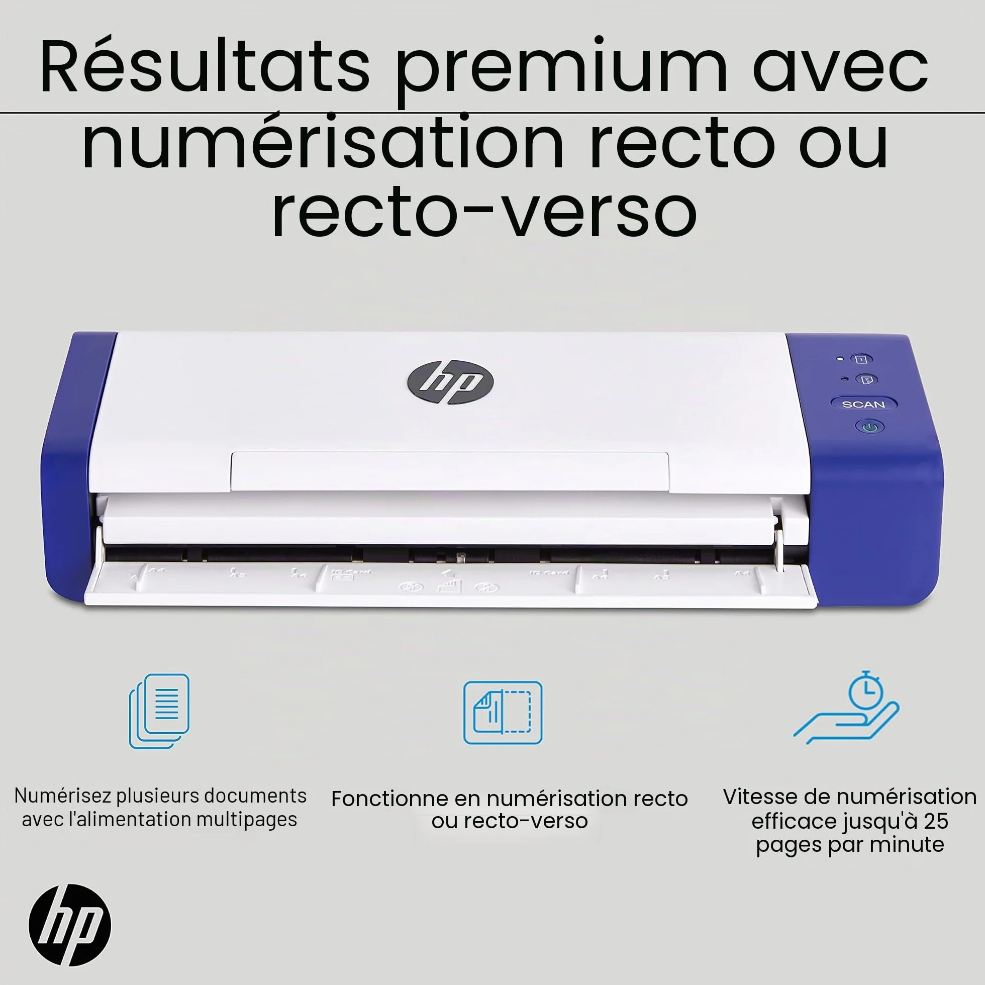 HP Scanner de Documents Portable Duplex USB avec Plateau à Flux Automatique